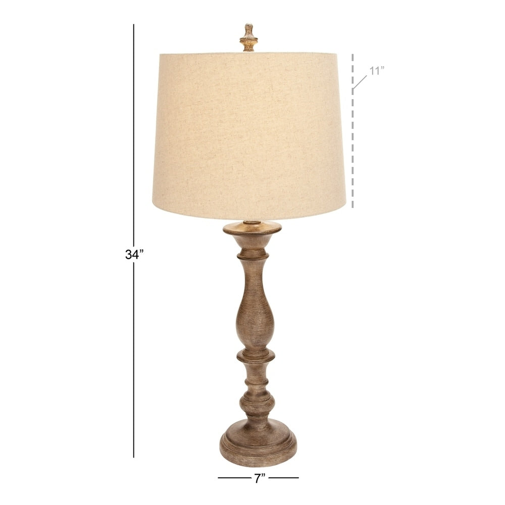 Brown Polystone Traditional Table Lamp (Set of 2) - 15 x 32