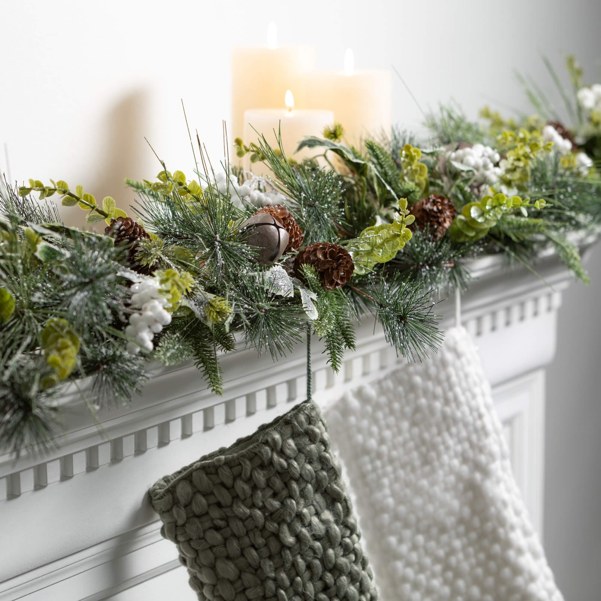 72L Sullivans Artificial Christmas Mixed Pine Berry Garland, Green-White