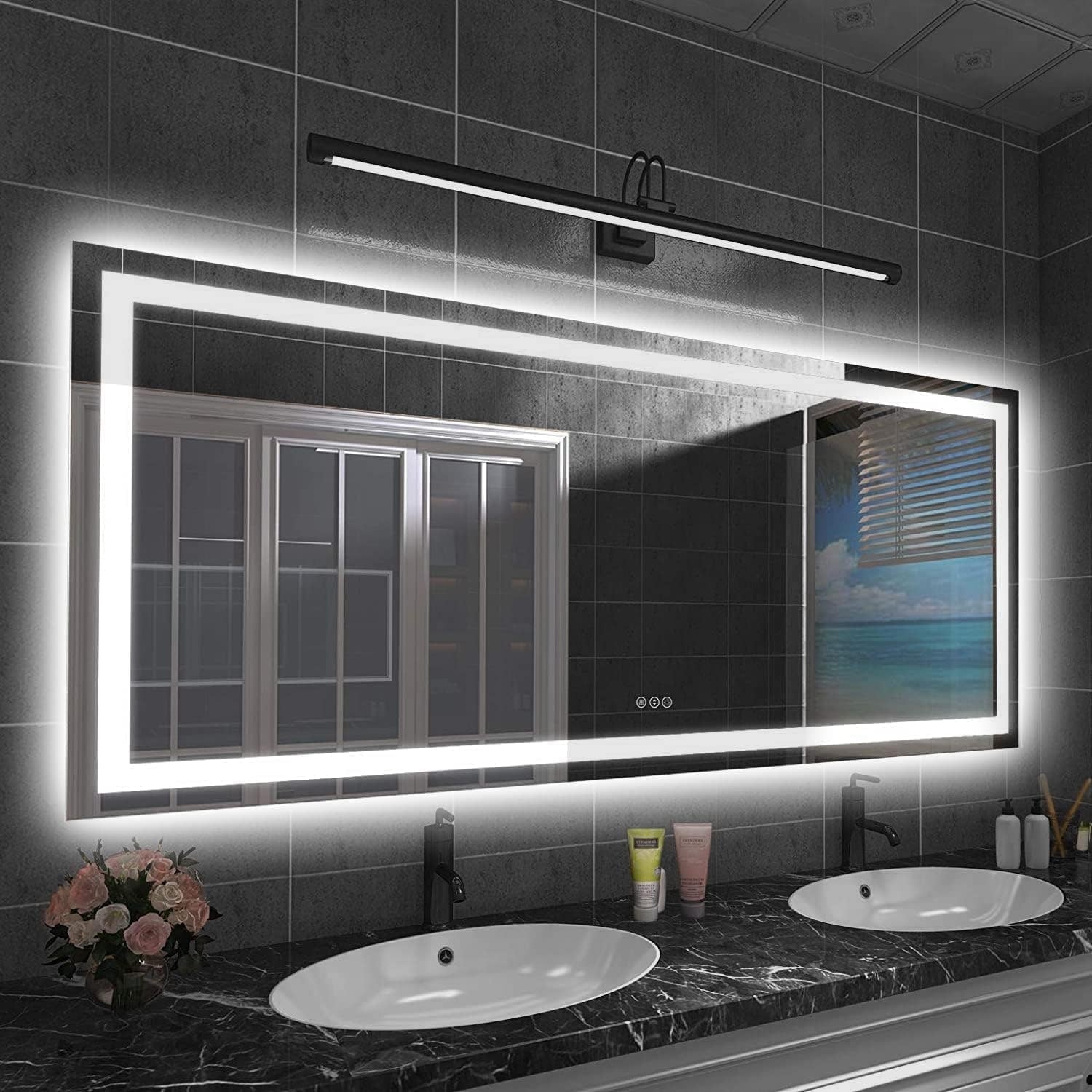 KIOTEE LED Mirror Lights Anti-Fog Frameless Bathroom Vanity Mirror in Tempered Glass