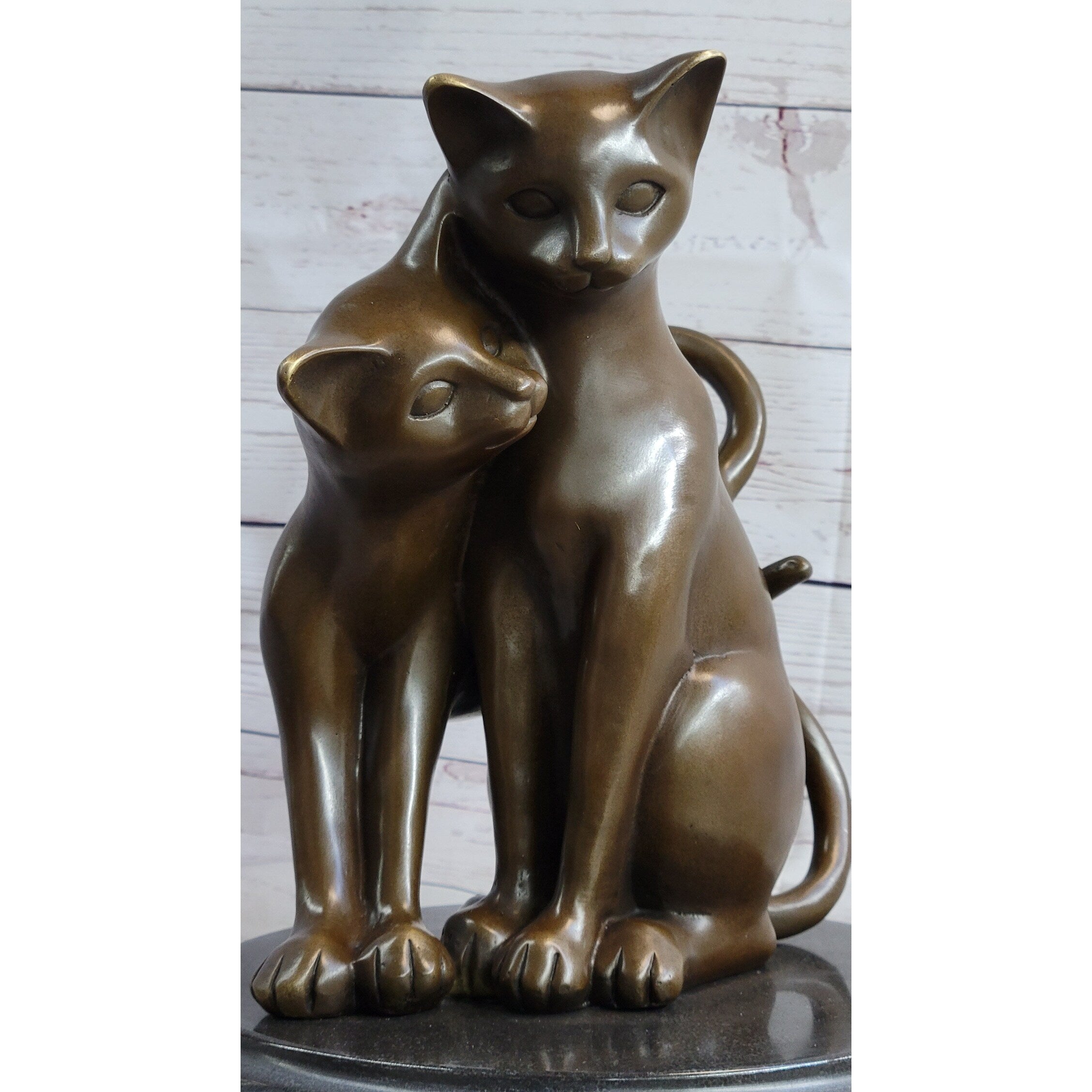 Art Deco Two Large Household Cat Playing With Each Other Bronze Sculpture Statue