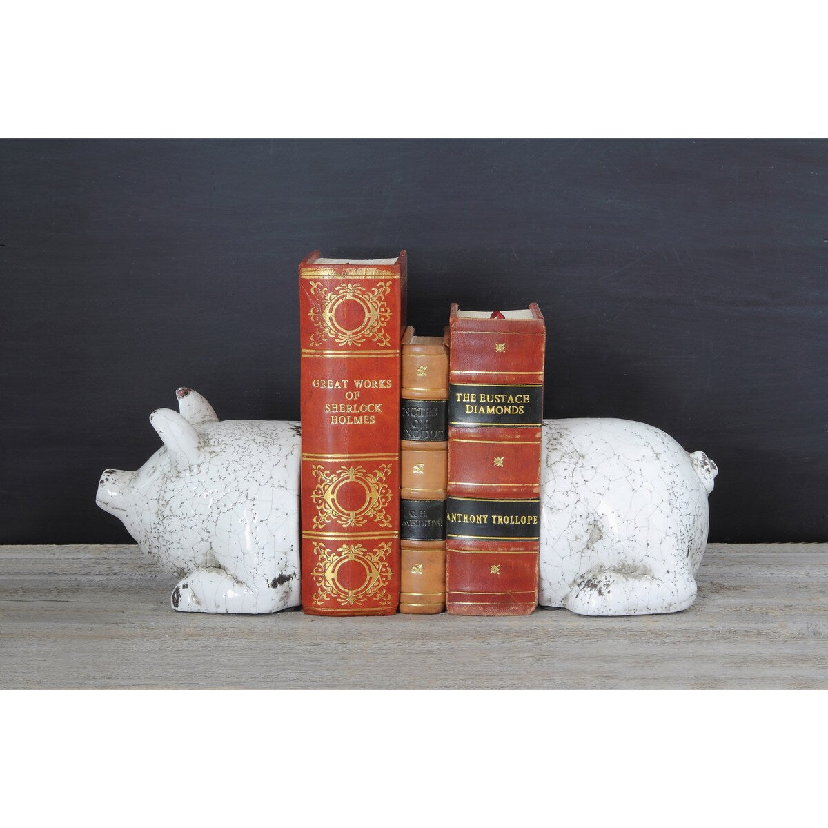 Distressed White Pig Shaped Terracotta Bookends