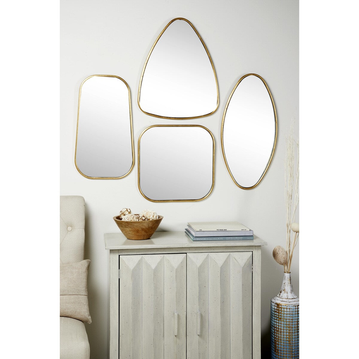 Metal Room Wall Mirror with Varying Shapes - Set of 4 Gold - CosmoLiving by Cosmopolitan