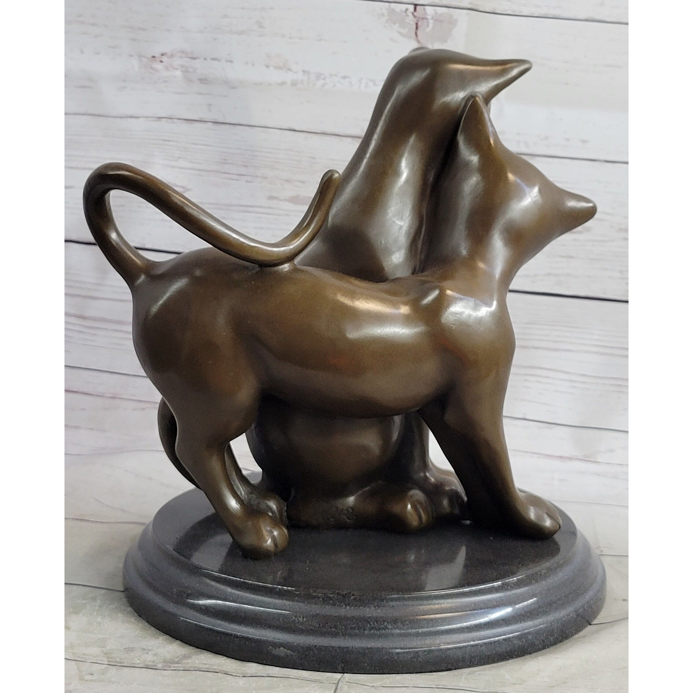 Art Deco Two Large Household Cat Playing With Each Other Bronze Sculpture Statue