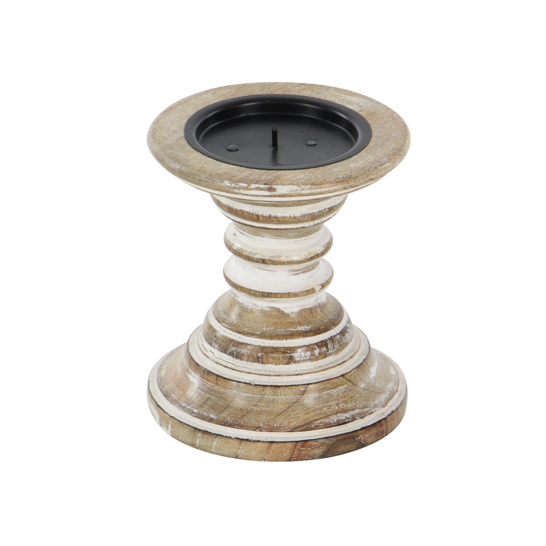 Distressed Mango Wood Traditional Candle Holders (Set of 2) - 5 x 5 x 6