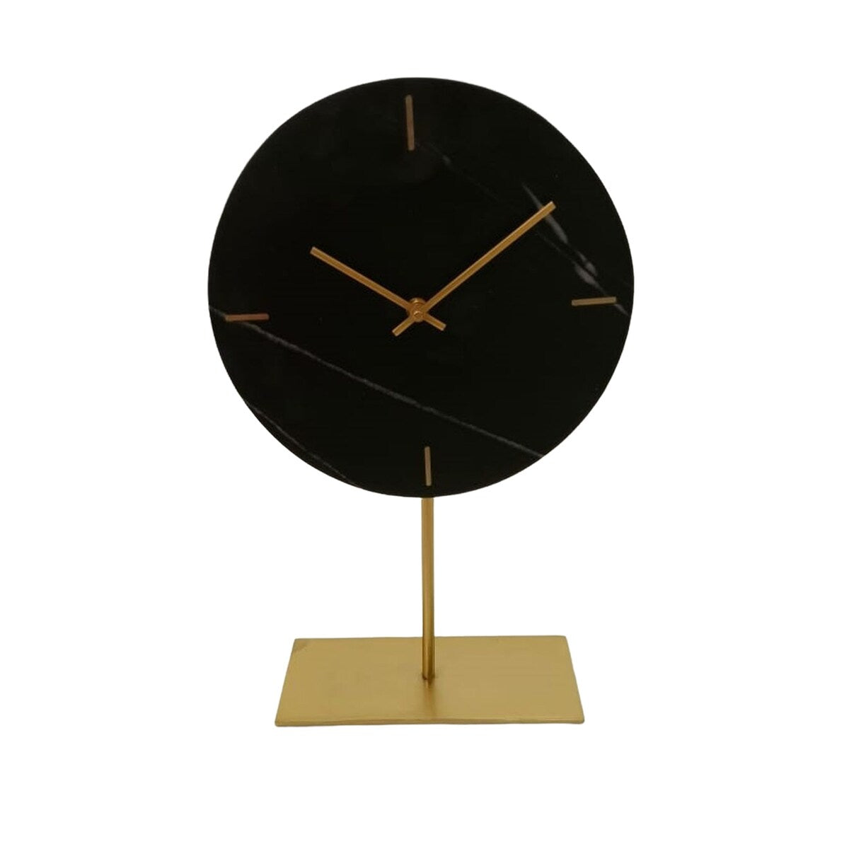 Black Marble Table Clock w/ Gold Stand - A