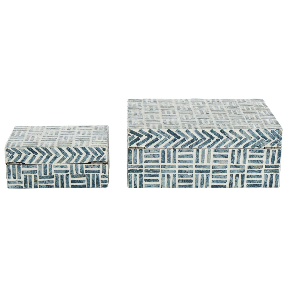 Mother of Pearl Shell Geometric Handmade Mosaic Storage Decorative Box with Cream Underlay - Set of 2 Blue - Roche River Decor