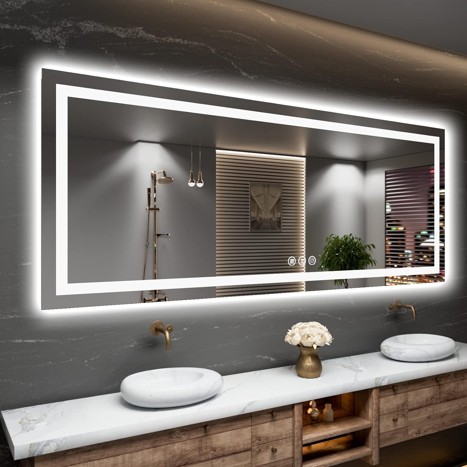 KIOTEE LED Mirror Lights Anti-Fog Frameless Bathroom Vanity Mirror in Tempered Glass