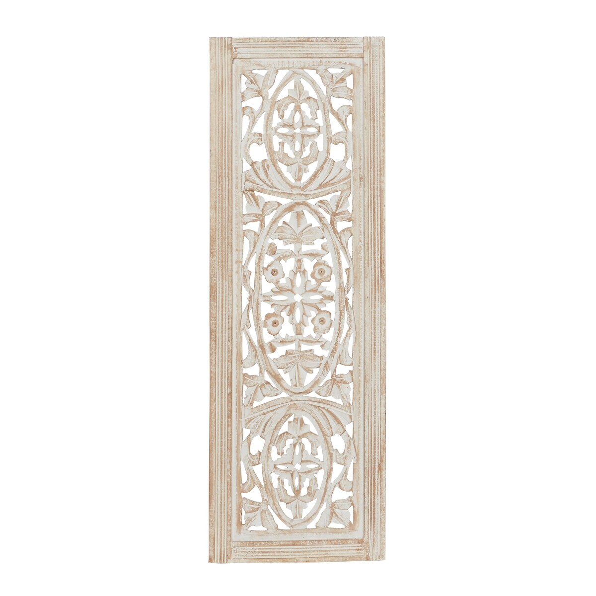 Mango Wood Floral Handmade Intricately Carved Arabesque Home Wall Decor - Cream - Roche River Decor