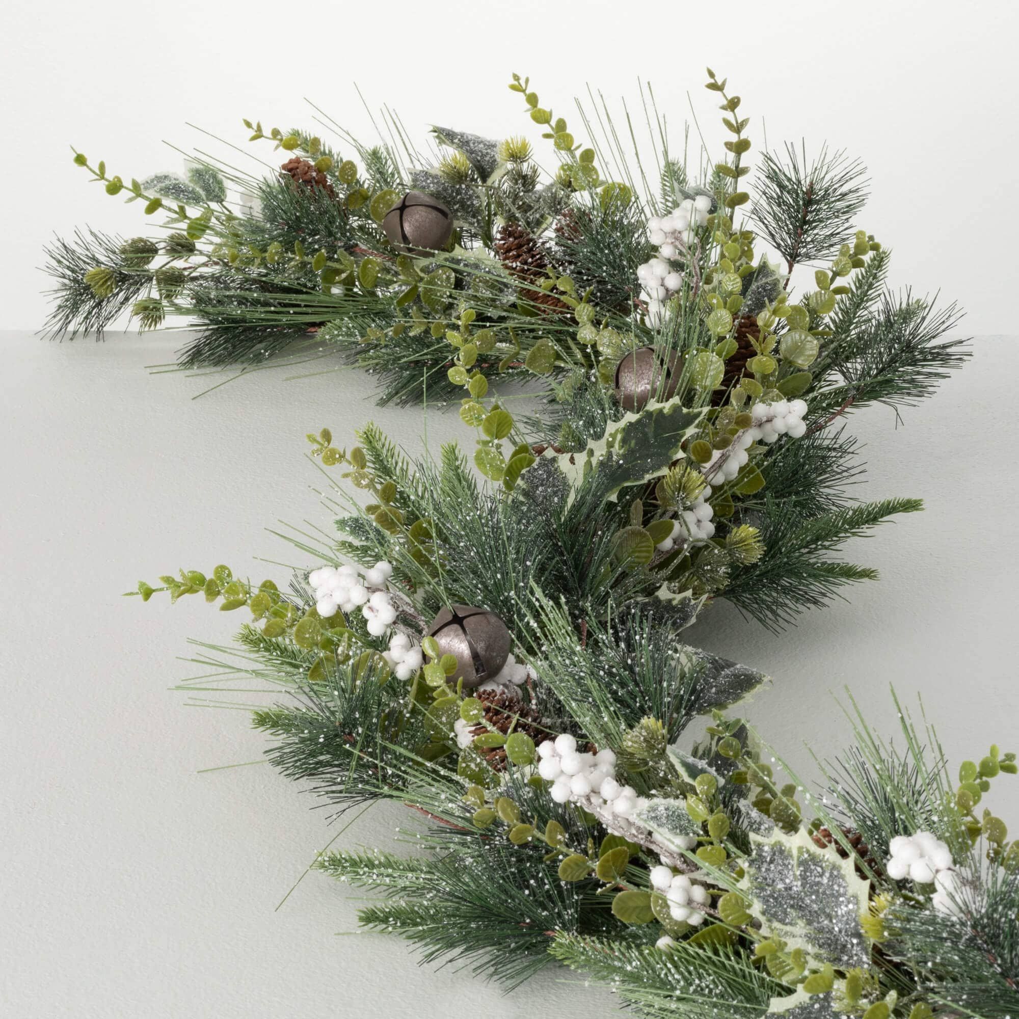 72L Sullivans Artificial Christmas Mixed Pine Berry Garland, Green-White