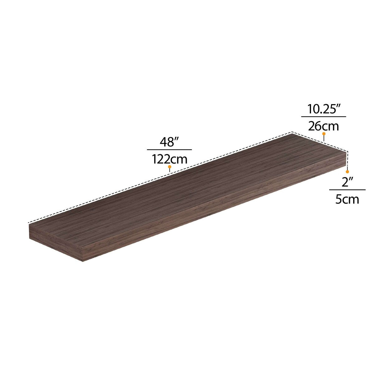 Wallniture Ronda 48 inch Walnut Floating Shelf, Floating Bookshelves for Wall, Wall Shelves with Hidden Bracket