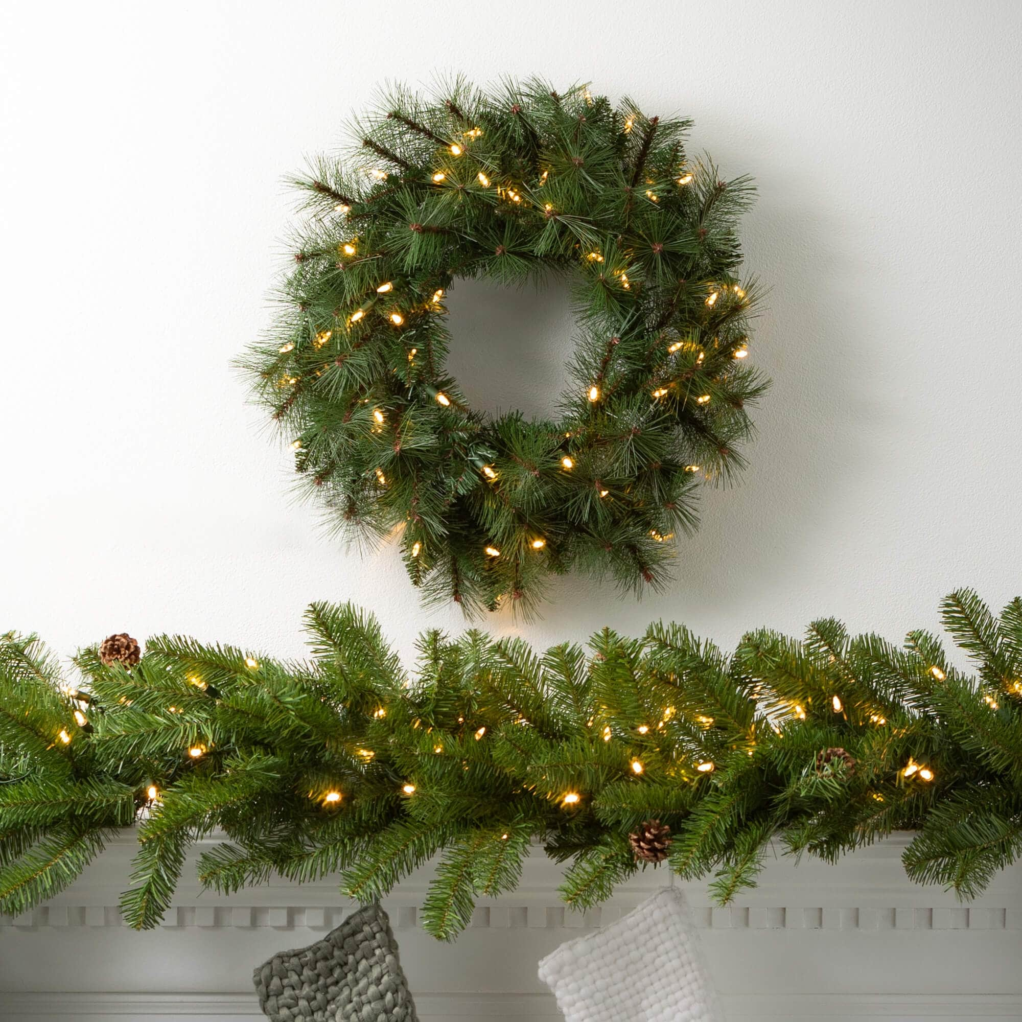 108L Sullivans Artificial Christmas Lit Pine And Cone Garland, Green