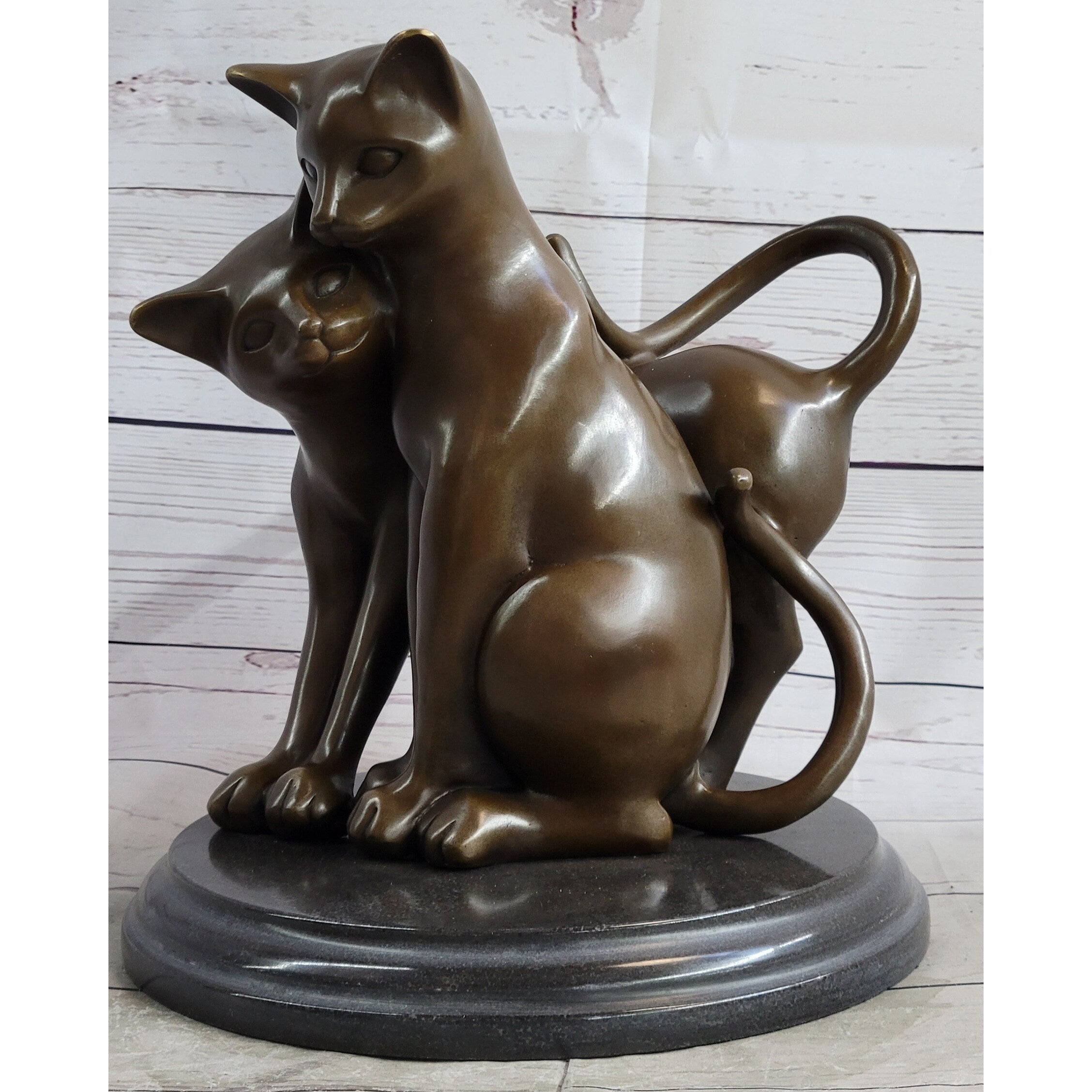 Art Deco Two Large Household Cat Playing With Each Other Bronze Sculpture Statue