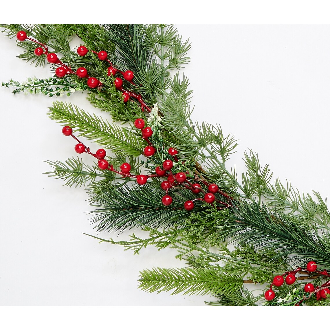 72 Artificial Christmas Evergreen Mixed Pine and Red Berry Garland - Green - 72