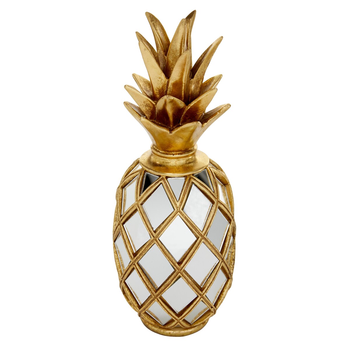 Polystone Fruit Pineapple Decorative Sculpture with Mirror Accents - Gold - Roche River Decor