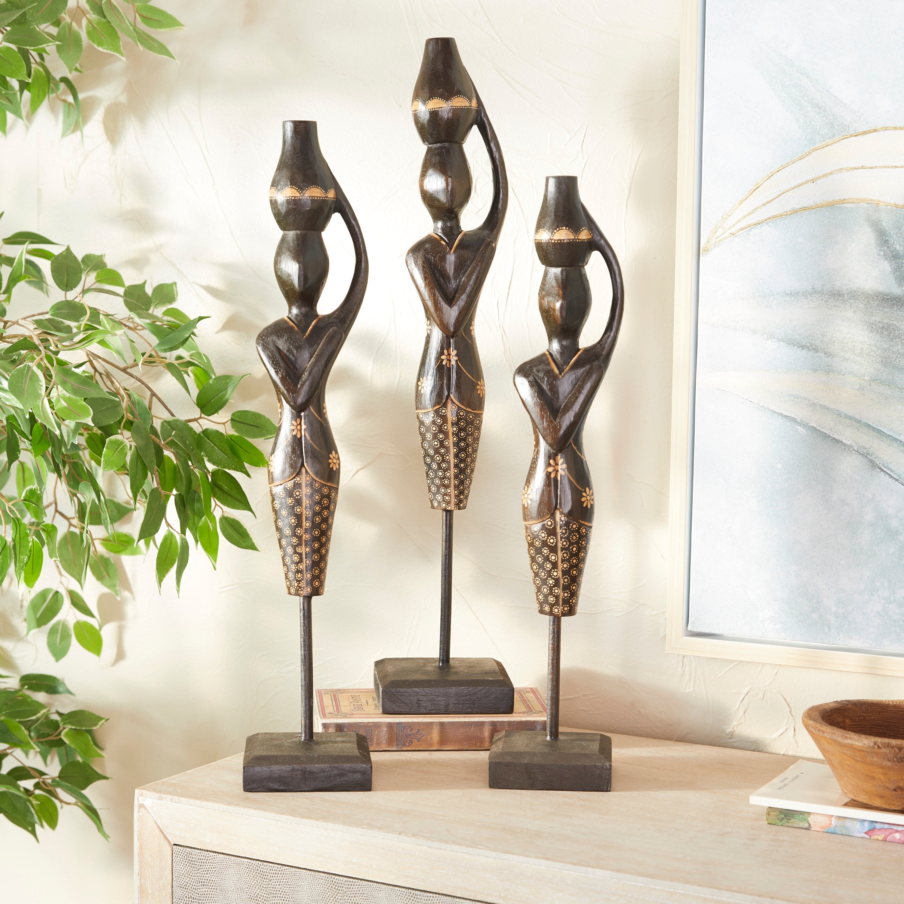 Black Wood Bohemian Sculptures (Set of 3) - S/3 23, 21, 20H