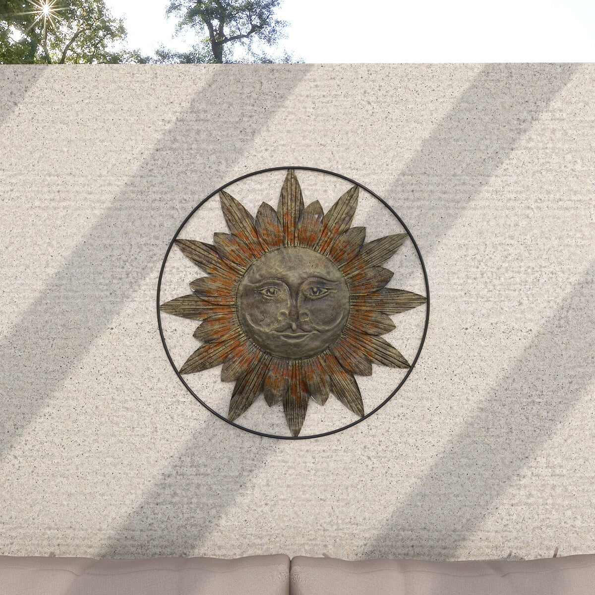 Metal Sun Indoor Outdoor Home Wall Decor with Distressed Copper Like Finish - Brown - Roche River Decor