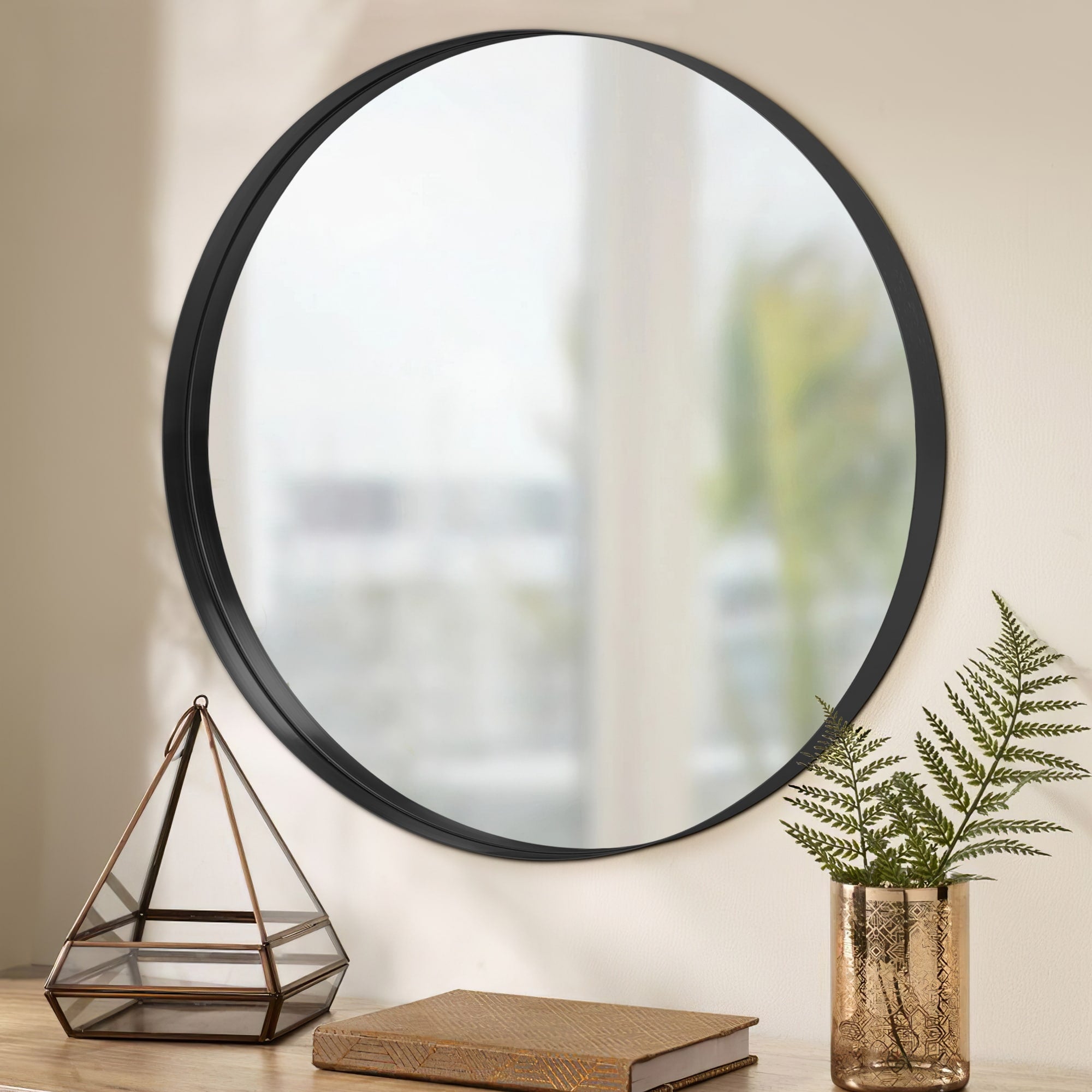 Modern Deep Frame Wall-Mounted Vanity Round Mirror