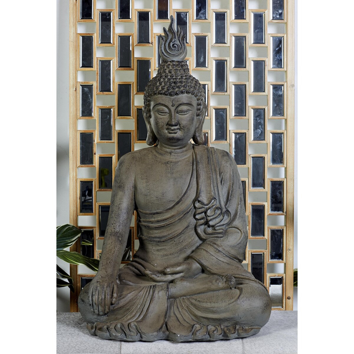 Polystone Buddha Meditating Decorative Sculpture with Engraved Carvings and Relief Detailing - Gray - Roche River Decor