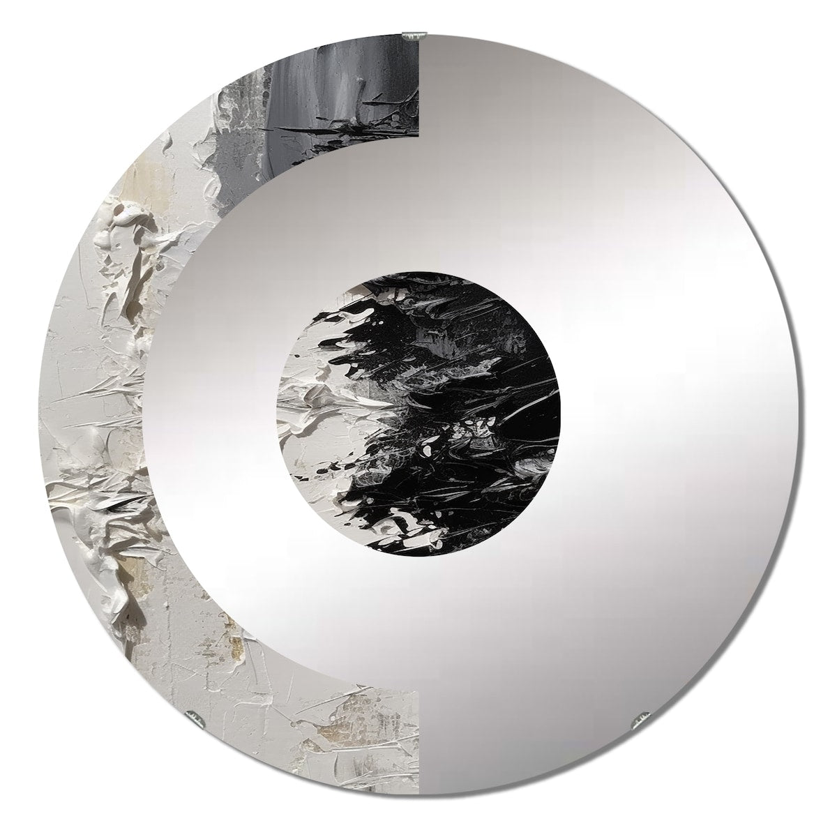 Designart White And Black Tranquility Unleashed II - Modern Abstract Marble Half Circle Wall Mirror