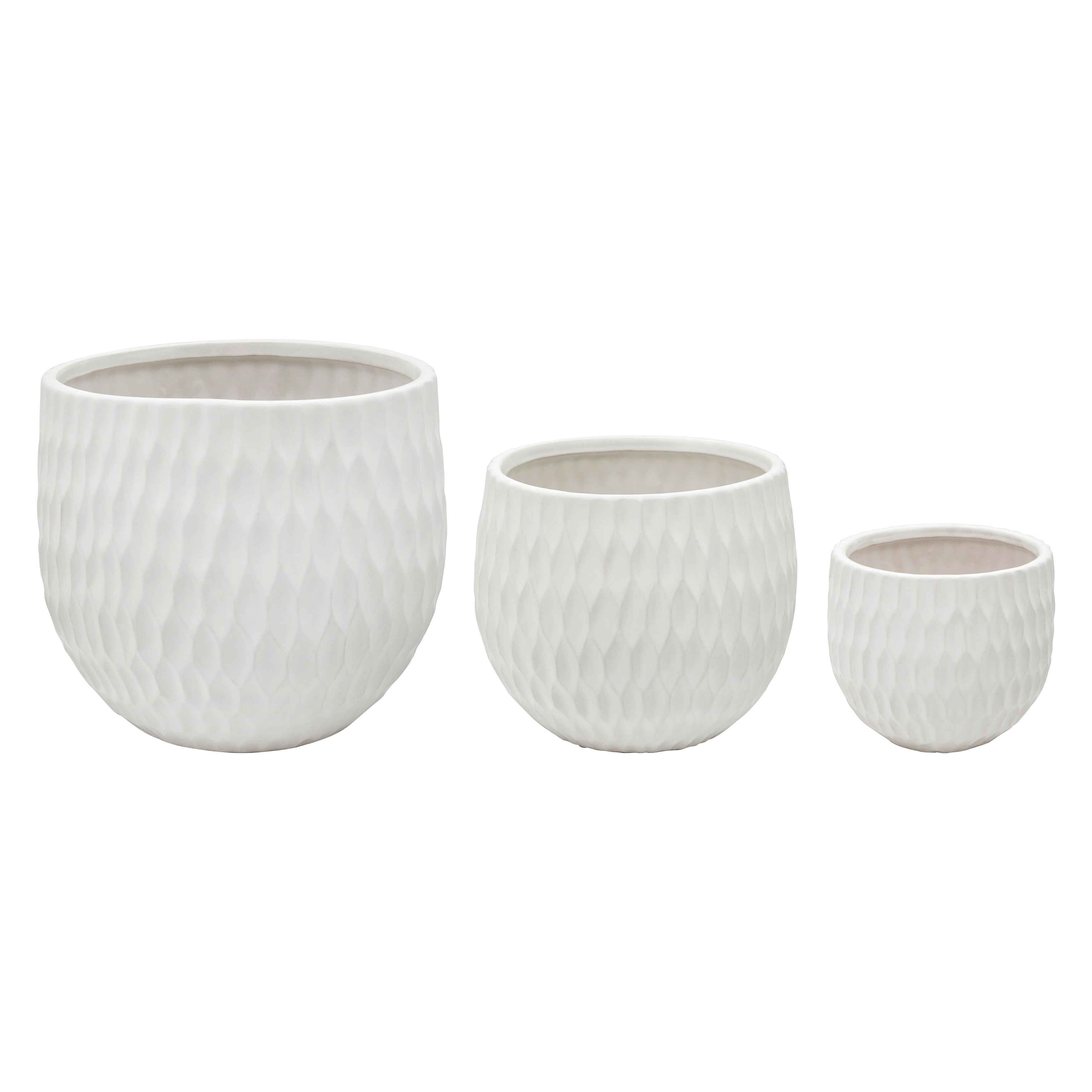 Sagebrook Home Neutral Matte White Ceramic Planters, Set of 3 - 9 x 9 x 8