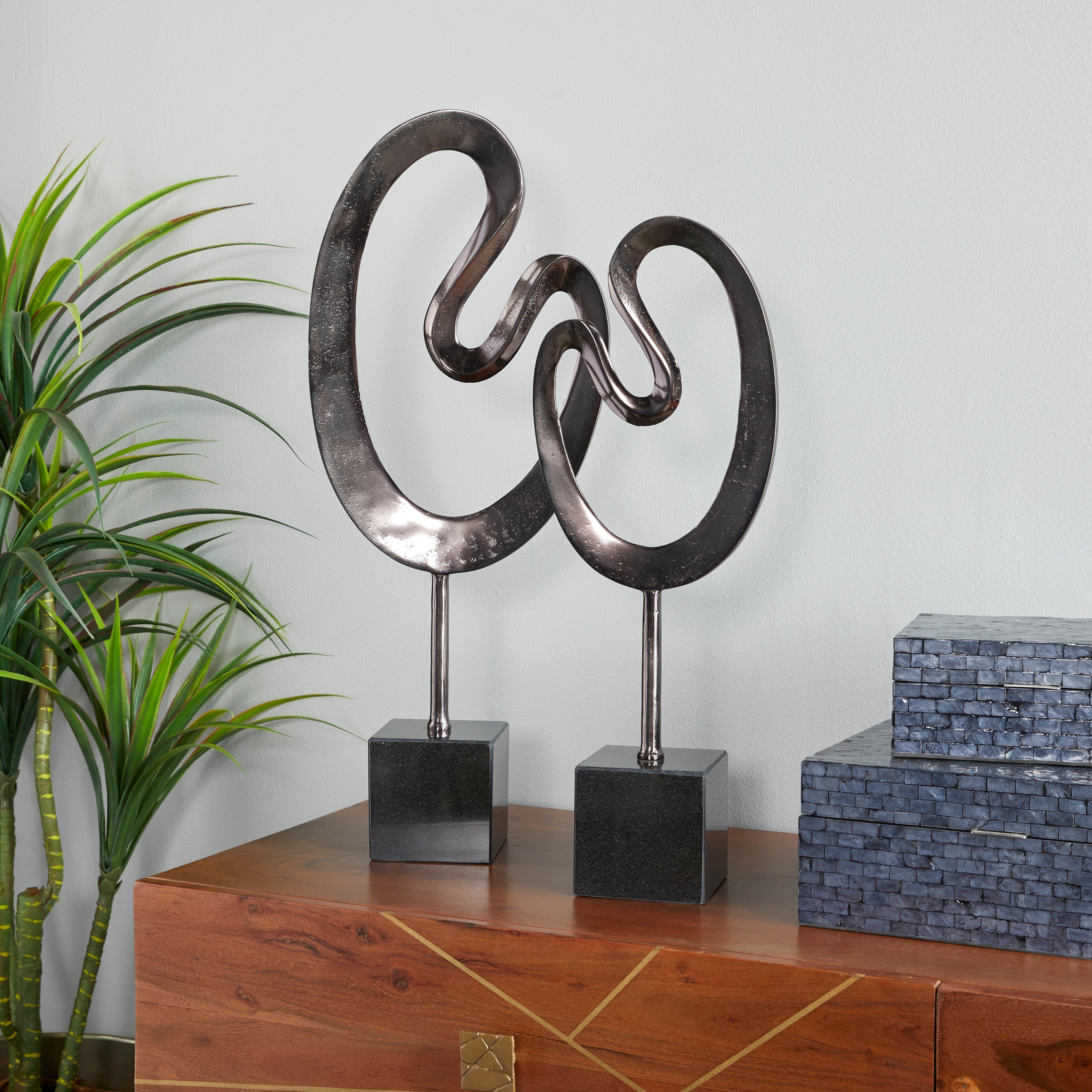 Marble Abstract Sculpture with Black Base (Set of 2) - 24, 21H