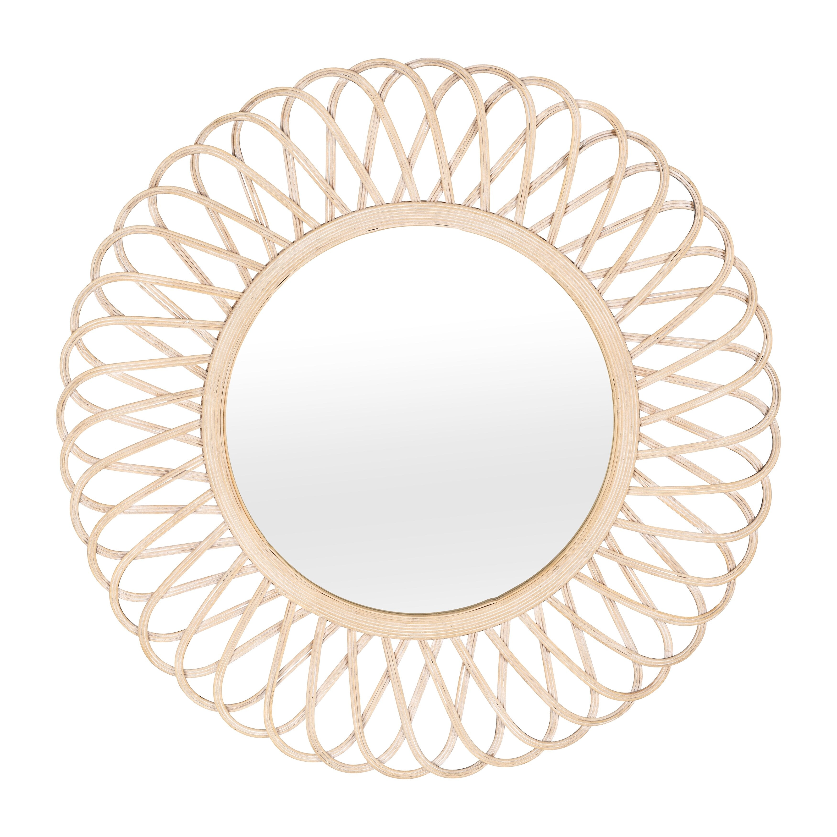 Sagebrook Home 35 Diameter Daisy Mirror, Natural Color Wicker Decorative Accent Mirror, Hanging Round Mirror - 35 x 35 x 2