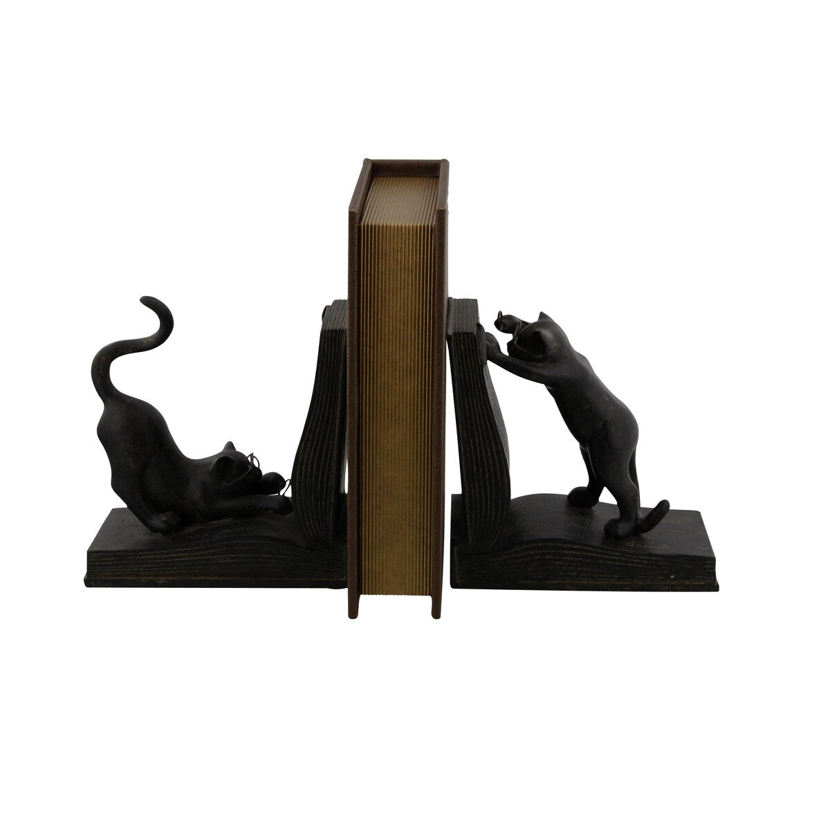 Polystone Cat Reading Decorative Bookends - Set of 2 Black - Roche River Decor