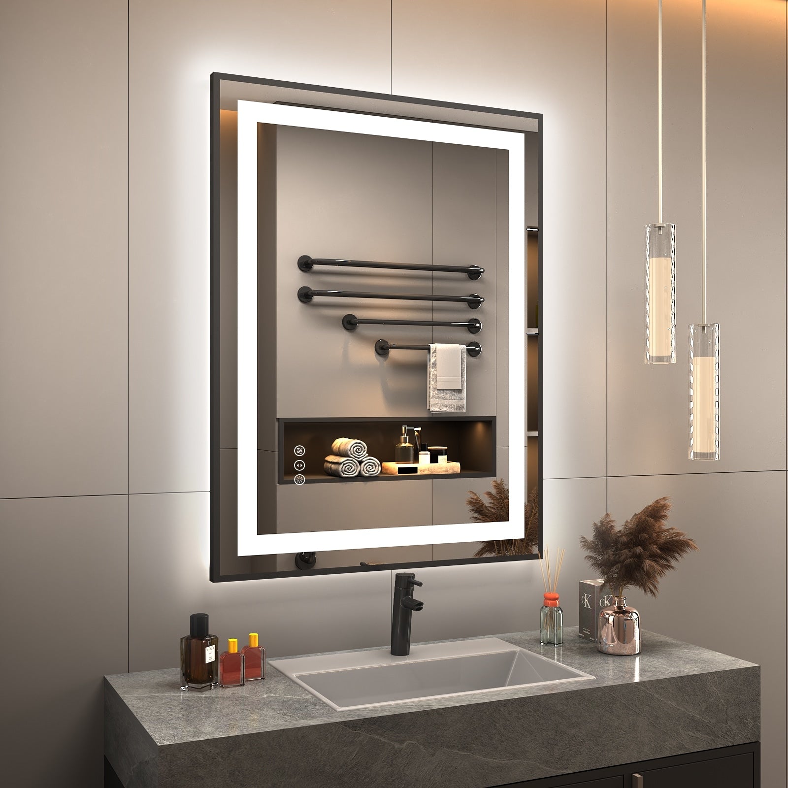 KIOTEE Super Bright Front & Back LED Lighted Anti-Fog Wall Bathroom Vanity Mirror in Tempered Glass