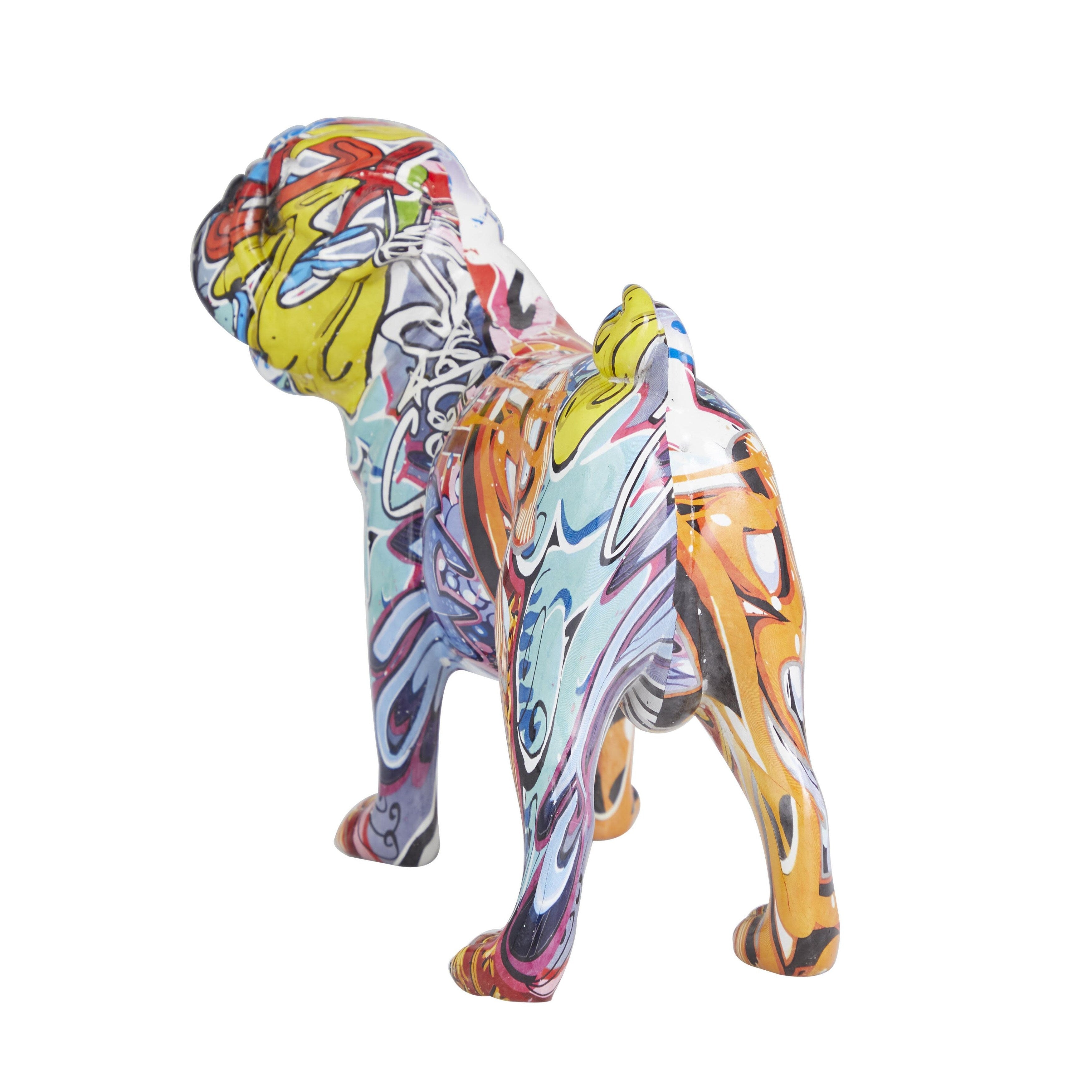 Polystone Bulldog Graffiti Decorative Sculpture - Multi Colored - The Novogratz