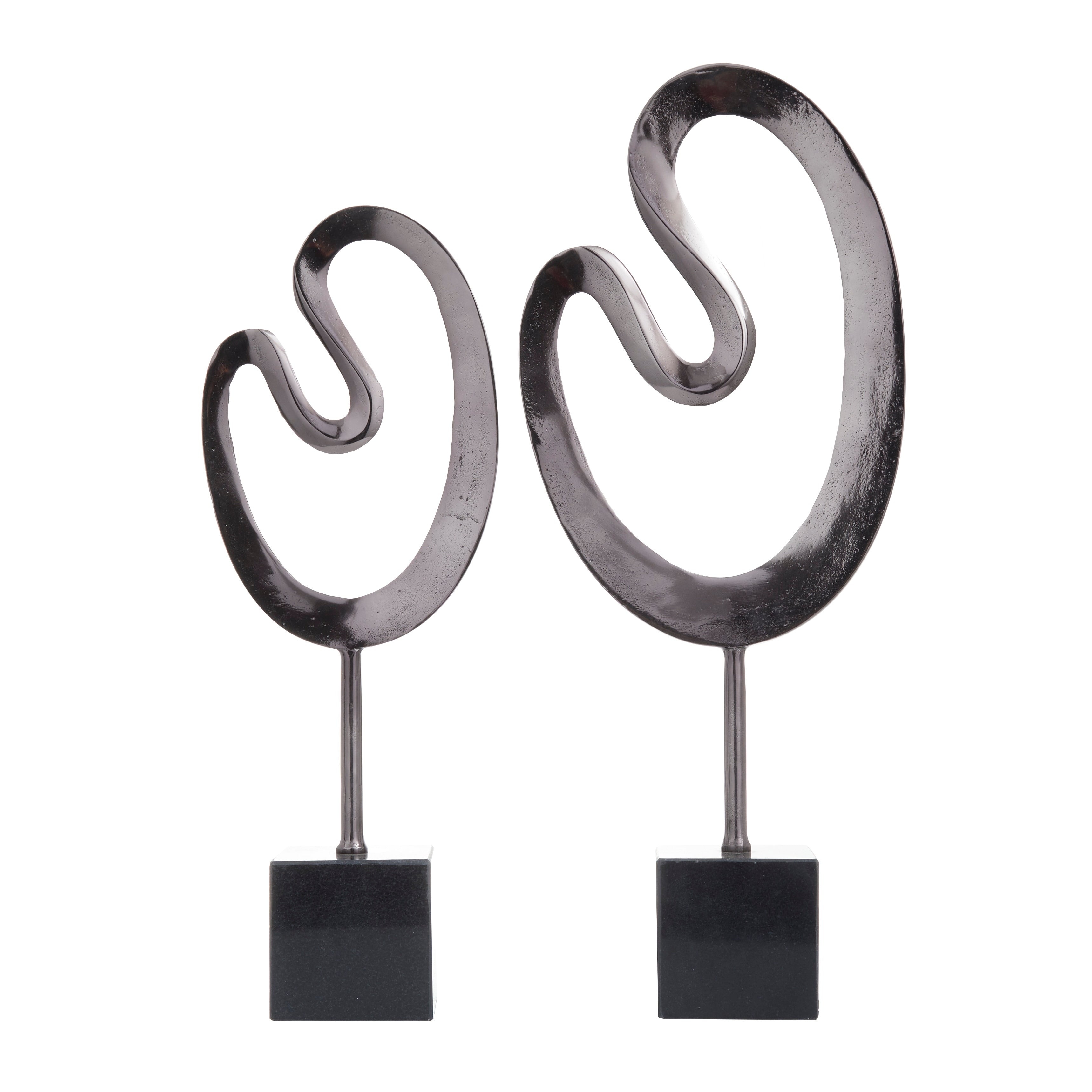 Marble Abstract Sculpture with Black Base (Set of 2) - 24, 21H