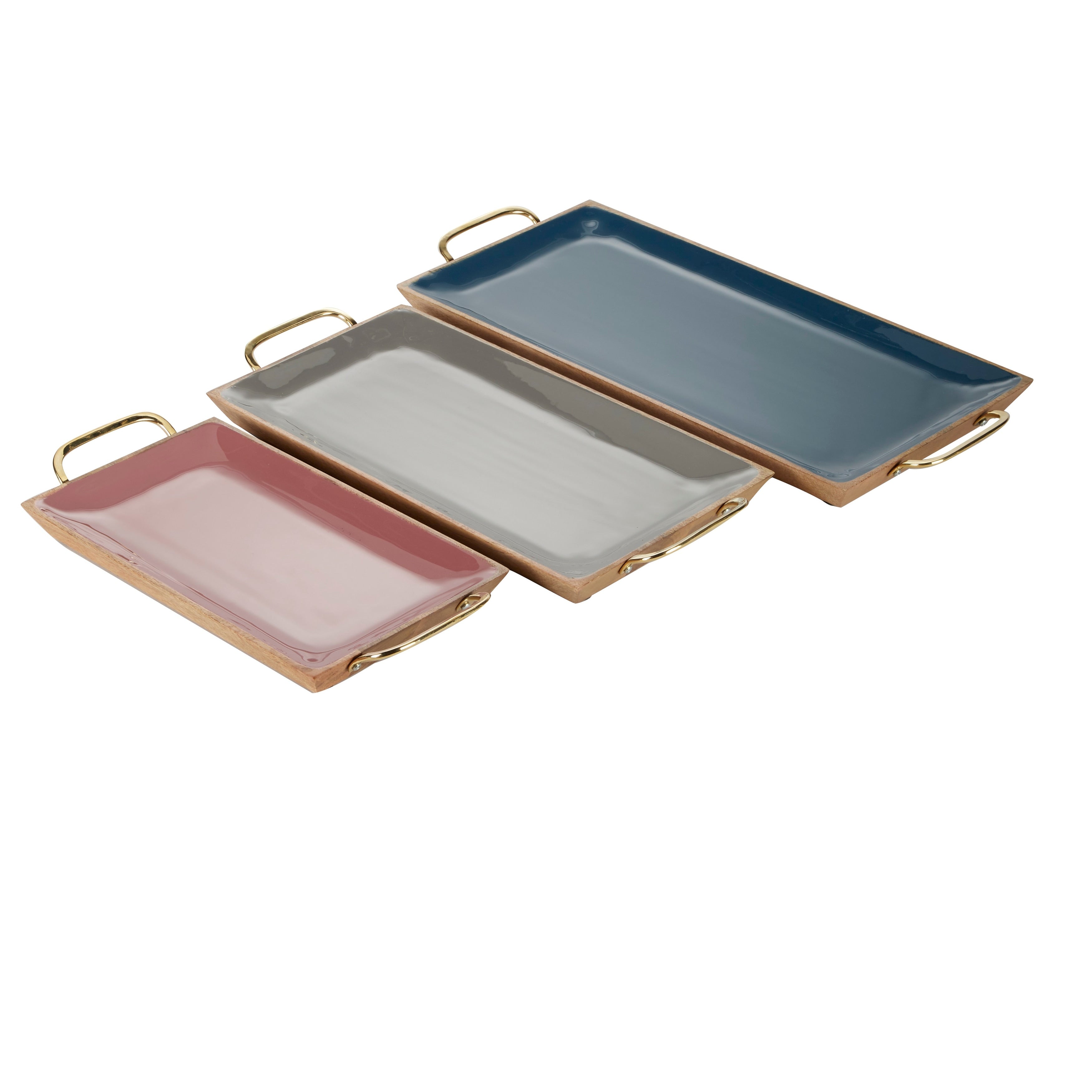 Multi Mango Wood Contemporary Tray (Set of 3) - S/3 20, 18, 14W