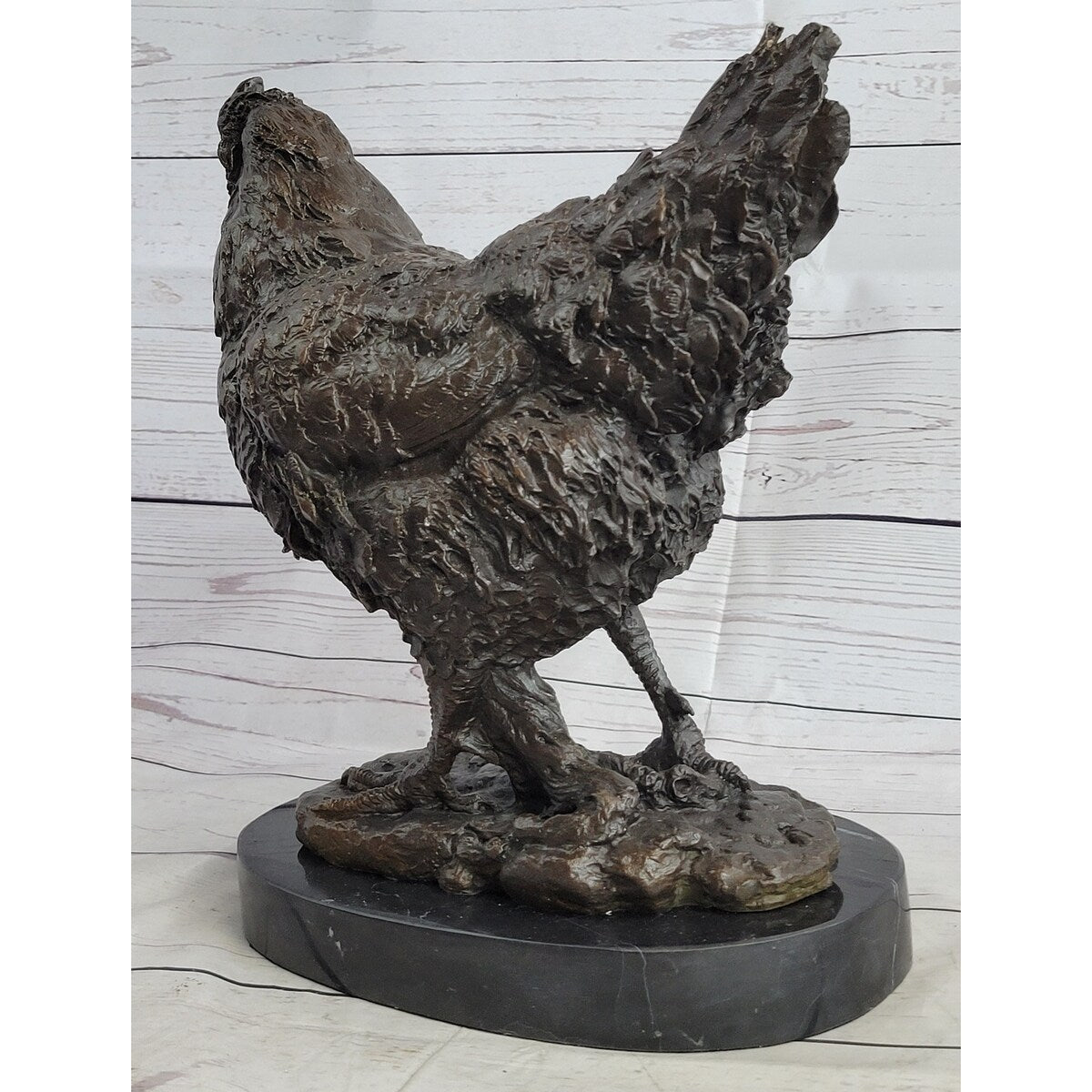 Bronze Sculpture Large Chicken Rooster Farm Animal Home Decor Marble Figurine