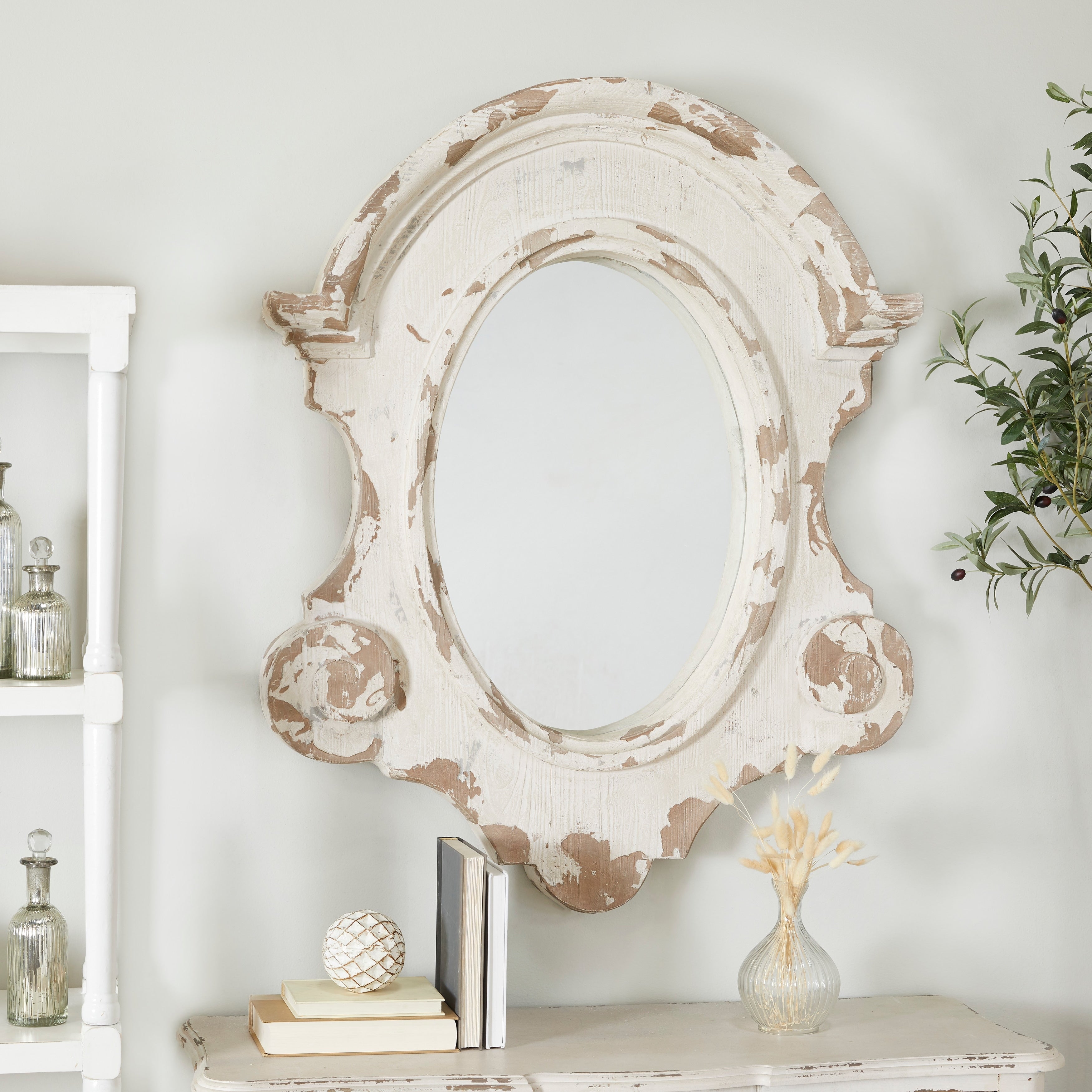 White Wood Vintage Wall Mirror 43 x 35 x 5