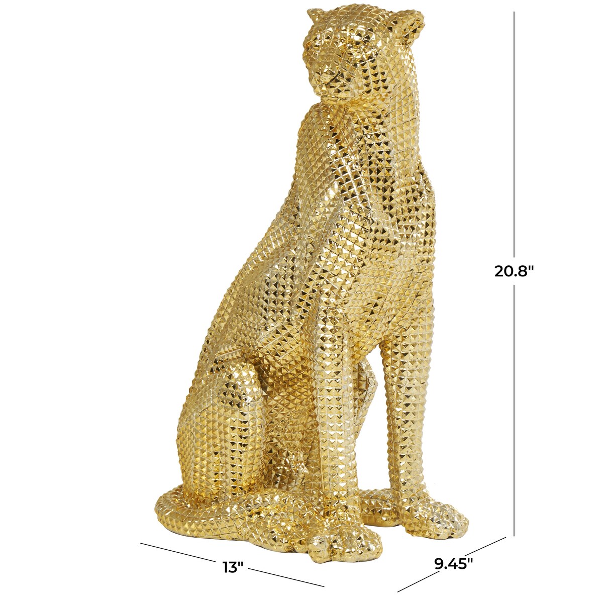 Resin Leopard Sitting Decorative Sculpture with Diamond Facet Texture - Gold - Roche River Decor