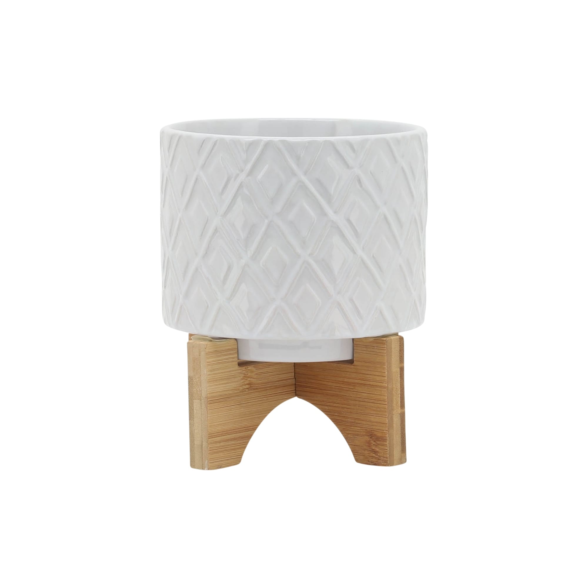 Sagebrook Home White Neutral Ceramic Planter Pot with Wood Stand