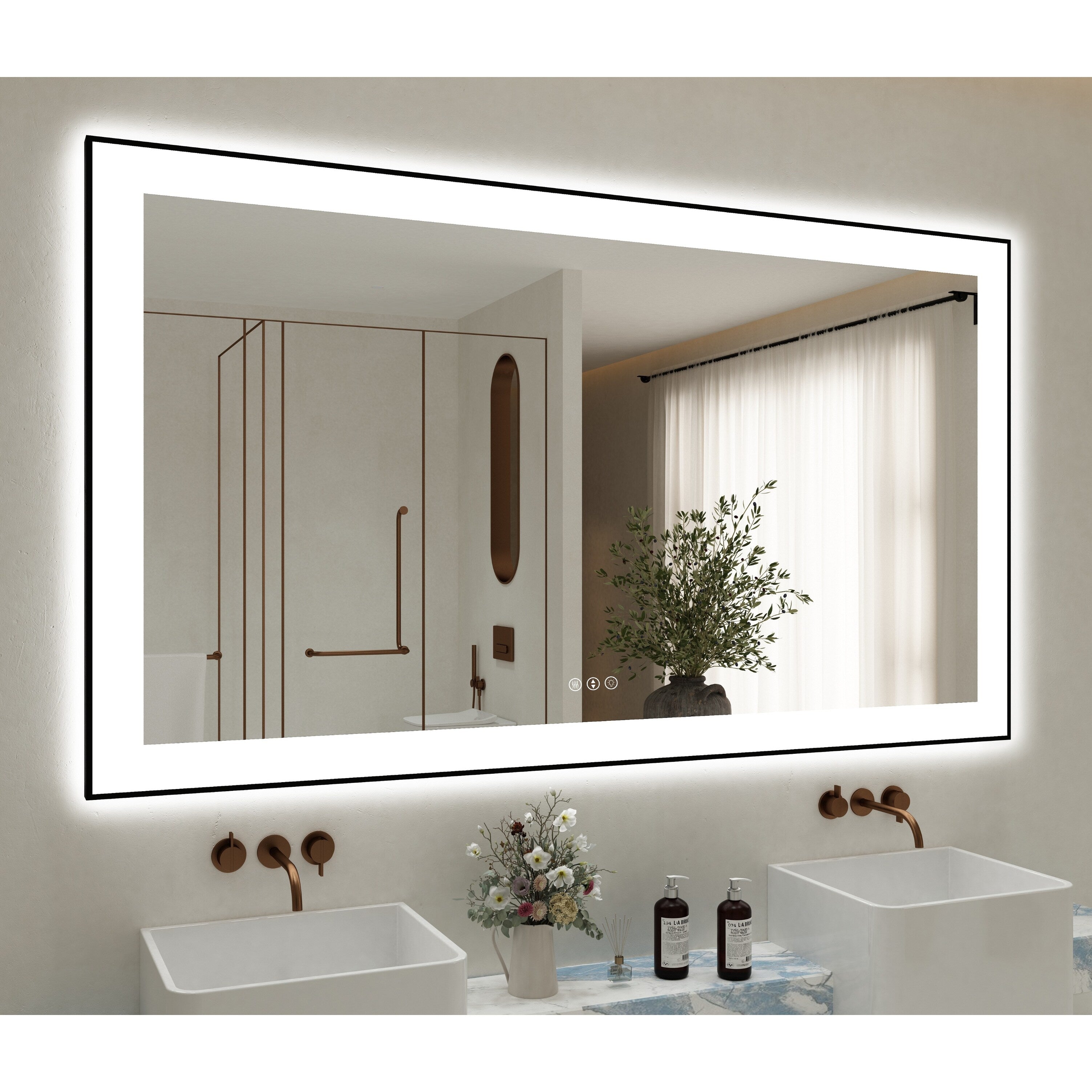 Rectangular Aluminum Framed Backlit and Front Light LED Wall Bathroom Vanity Mirror in Black - N/A