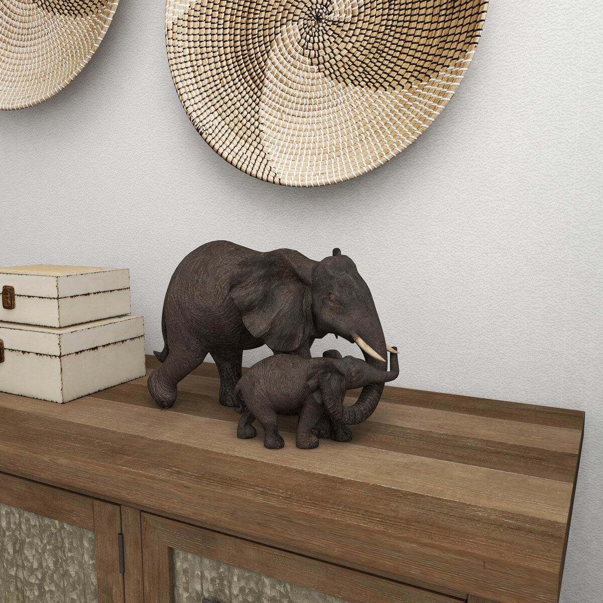 Polystone Elephant Family Decorative Sculpture - Brown - Roche River Decor