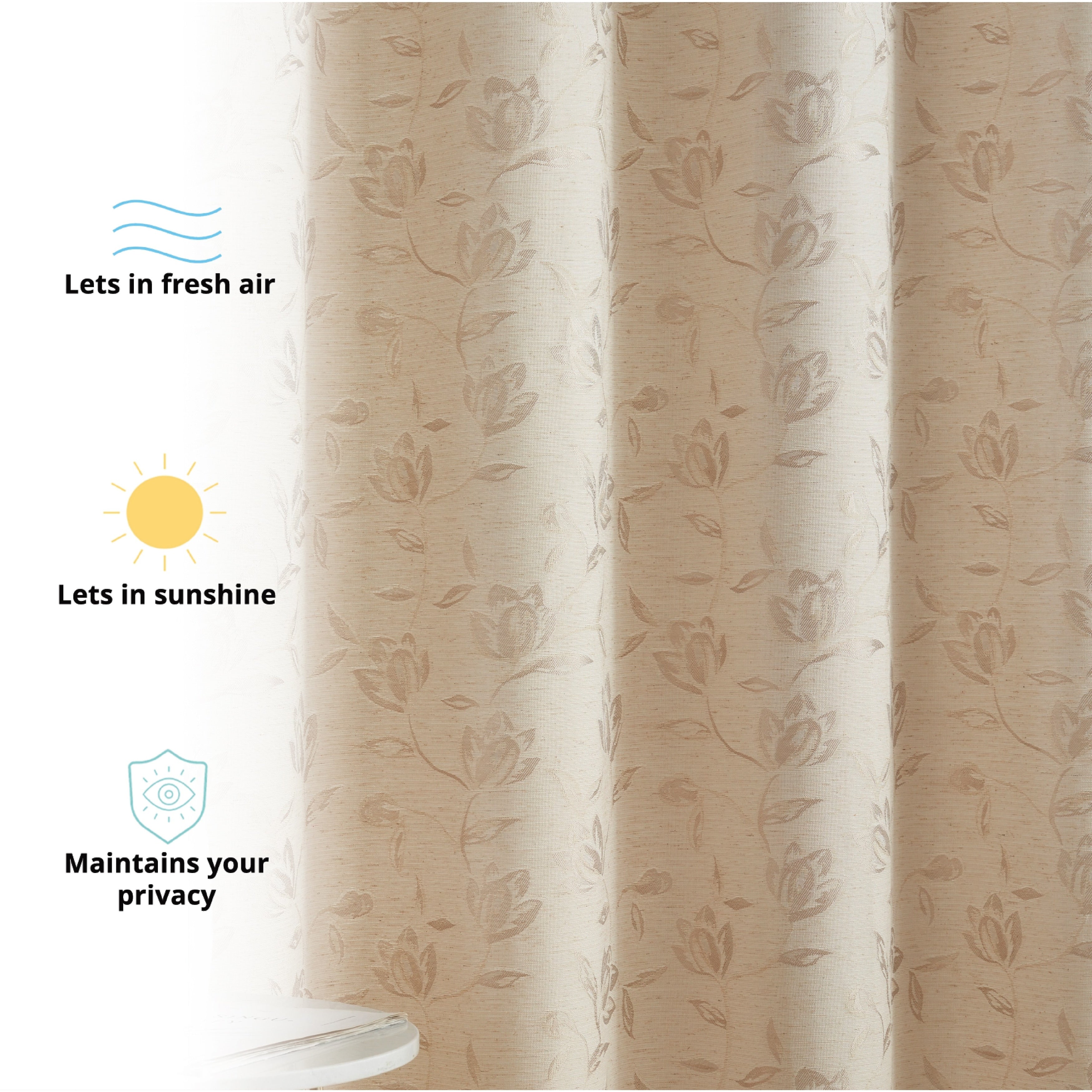 HLC.me Zoey Burlap Flax Linen Floral Jacquard Light Filtering Transparent WindowGrommet Curtain Panels, 2 Panels