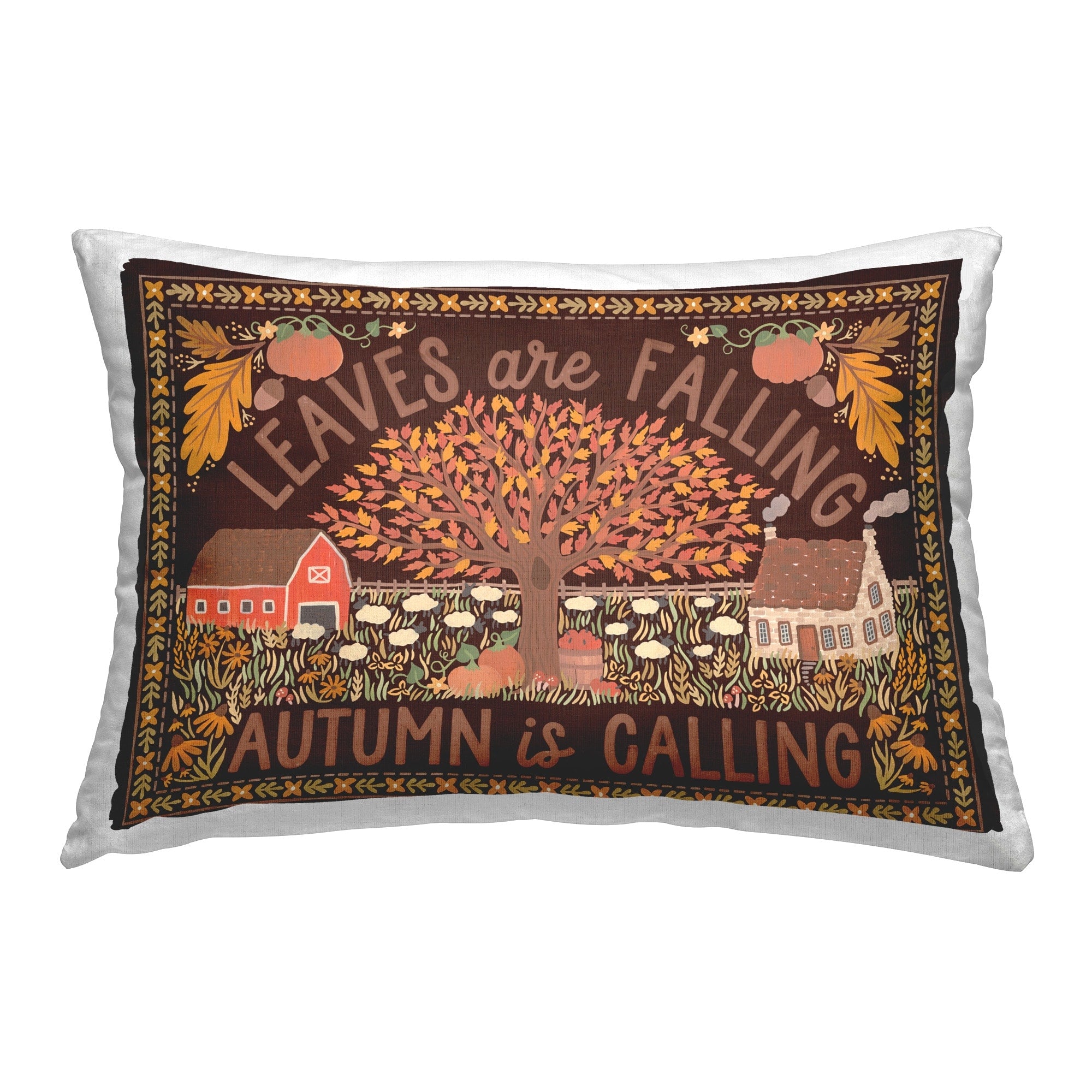 Stupell Leaves Falling on Brown Decorative Printed Throw Pillow Design by Laura Marshall