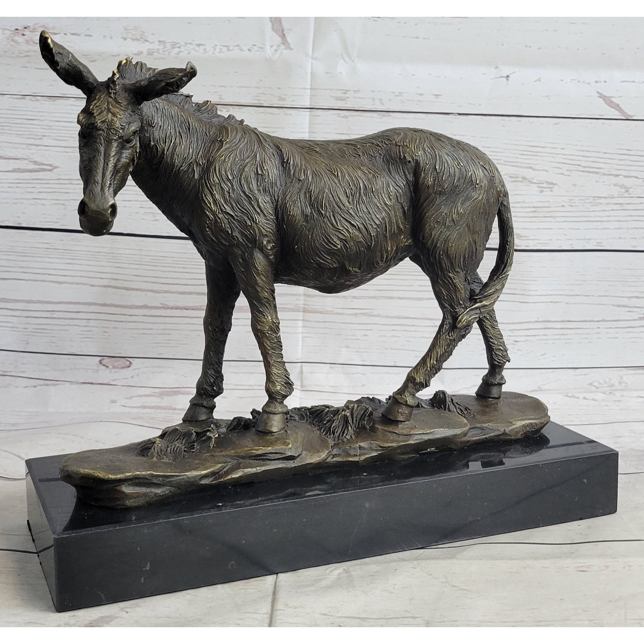 Donkey Mule Bronze Statue Sculpture Figure On Marble Base Signed Barye