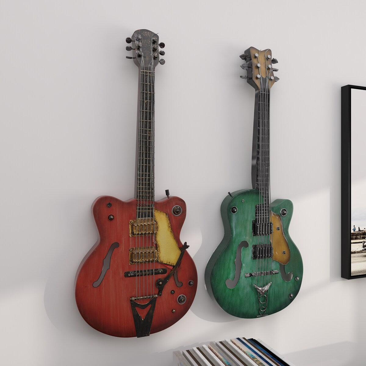 Metal Guitar Home Wall Decor - Set of 2 Multi Colored - Roche River Decor