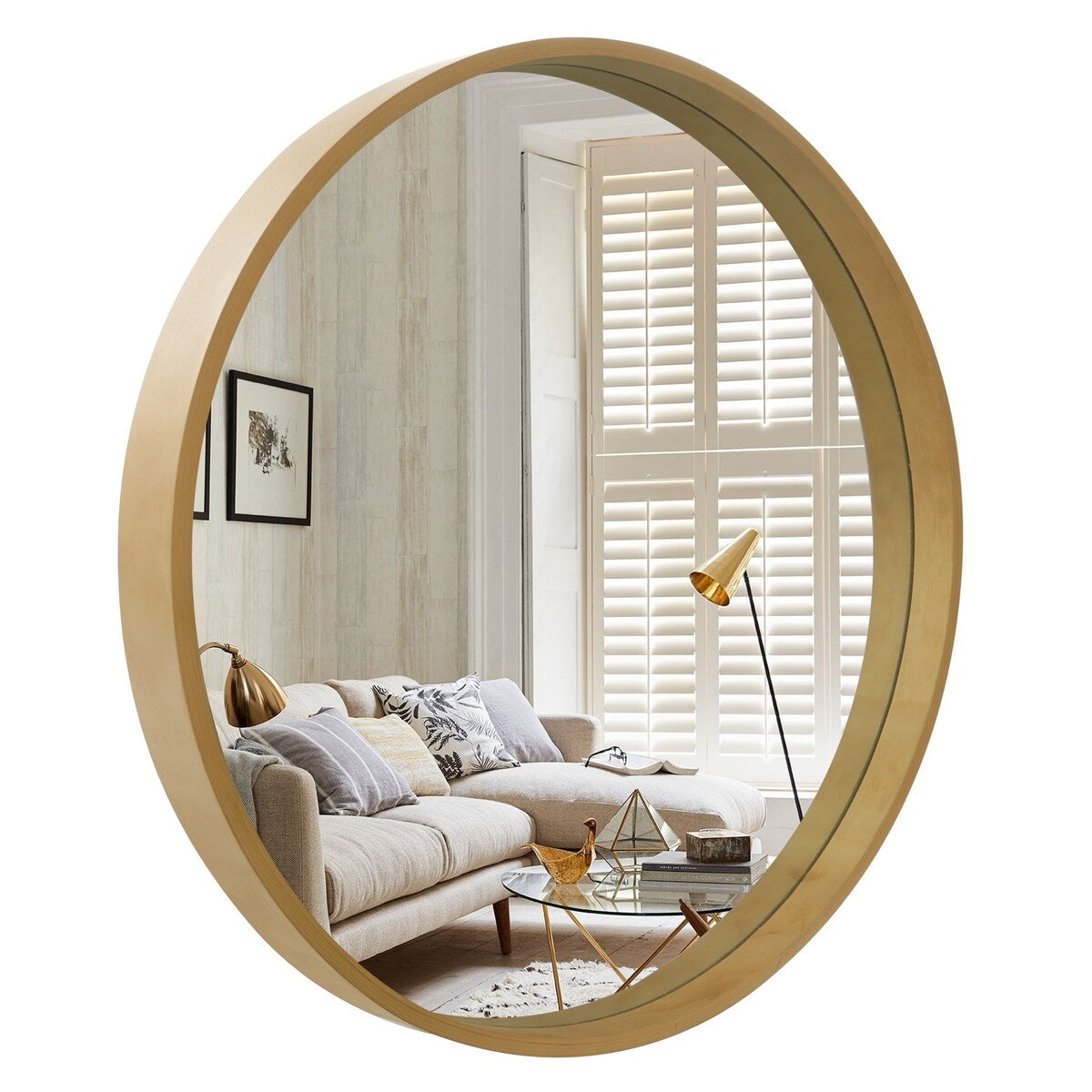 Classic Wooden Frame Farmhouse Round Wall Mirror