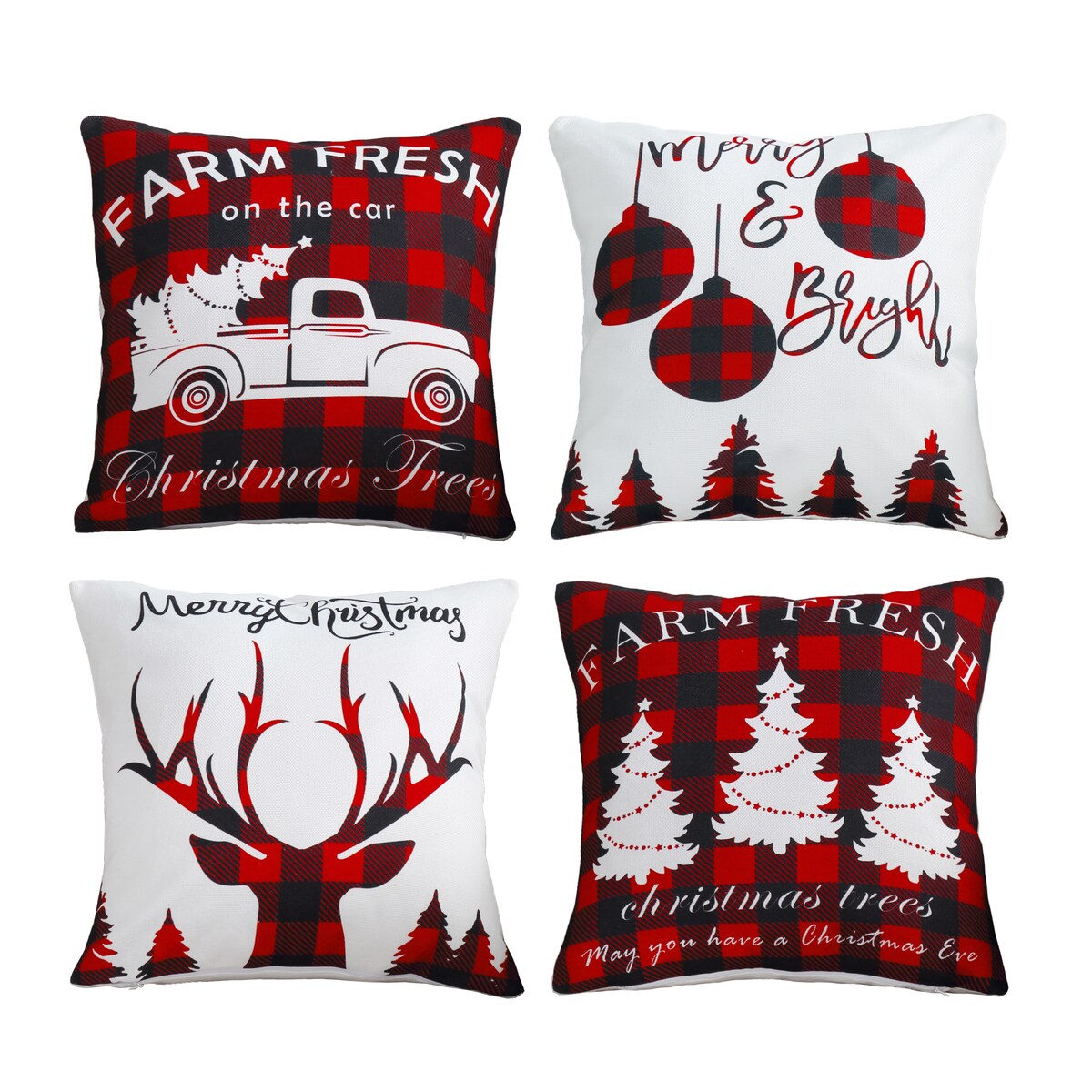 Marina Decoration Printed Christmas Cushion Cover Set Modern Decorative Throw Xmas Pack of 4 18x18 Inch, Rustic Red Black Plaid