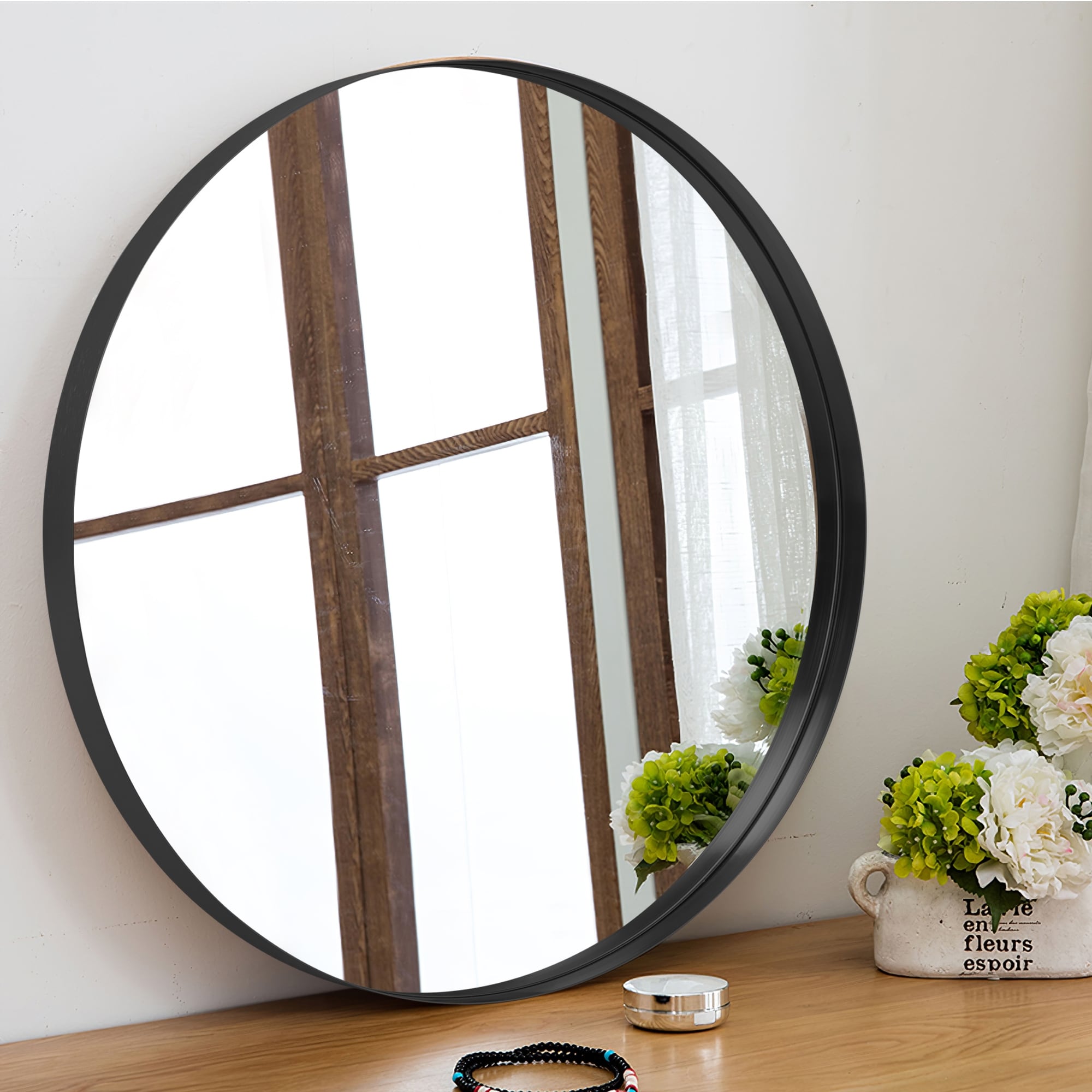 Modern Deep Frame Wall-Mounted Vanity Round Mirror