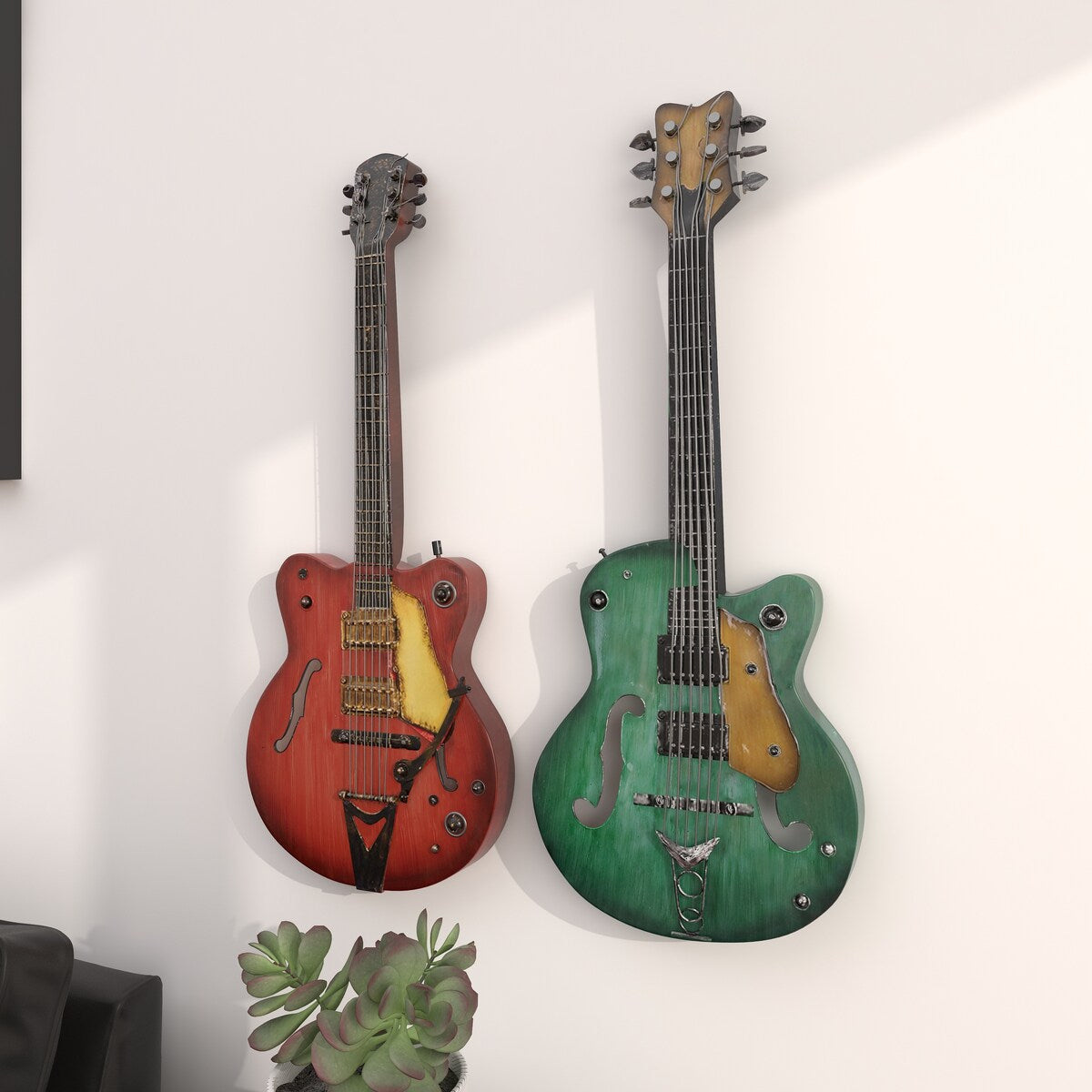 Metal Guitar Home Wall Decor - Set of 2 Multi Colored - Roche River Decor