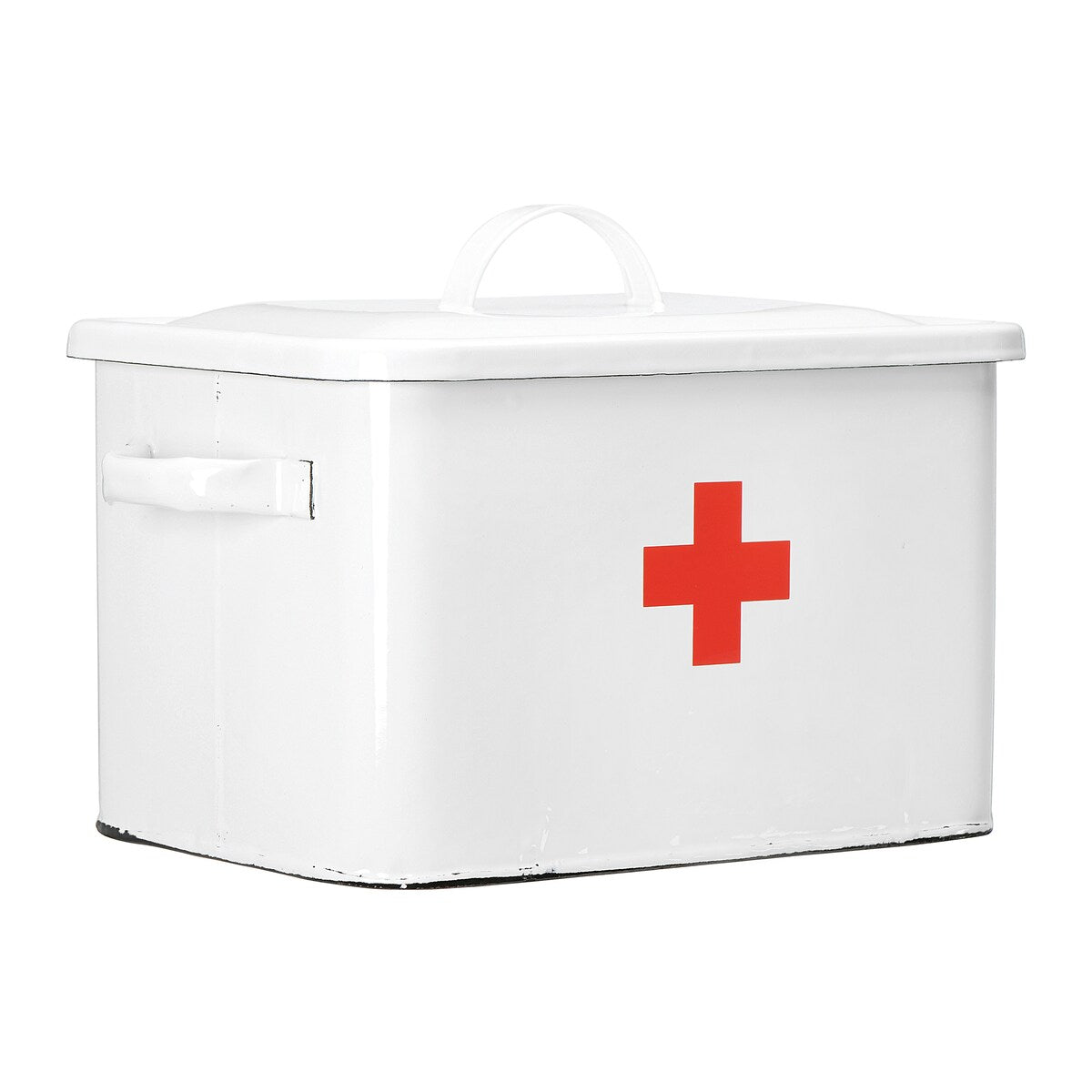 Enameled Metal First Aid Box with Lid and Swiss Cross