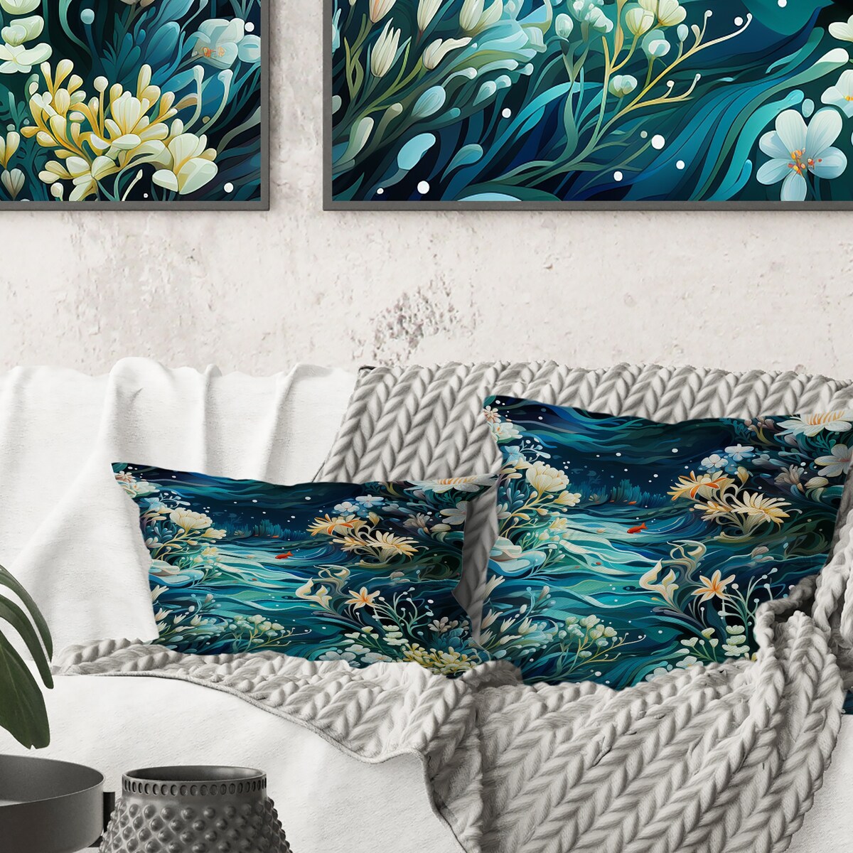 Designart Oceanic Dreamscape Tropical Pattern I Coastal Printed Throw Pillow