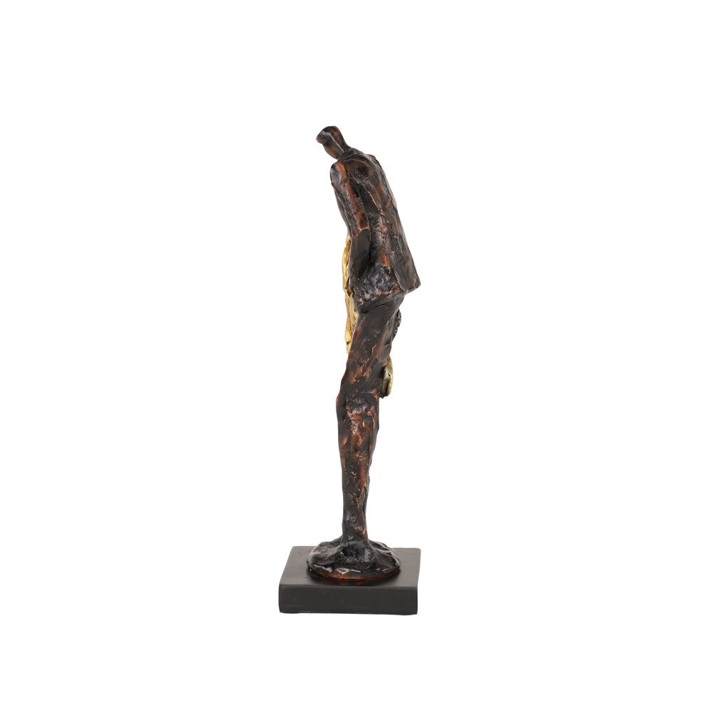 Tall Metallic Bronze & Gold Human Figurines Embracing Sculpture on Black Base, 4 x 13