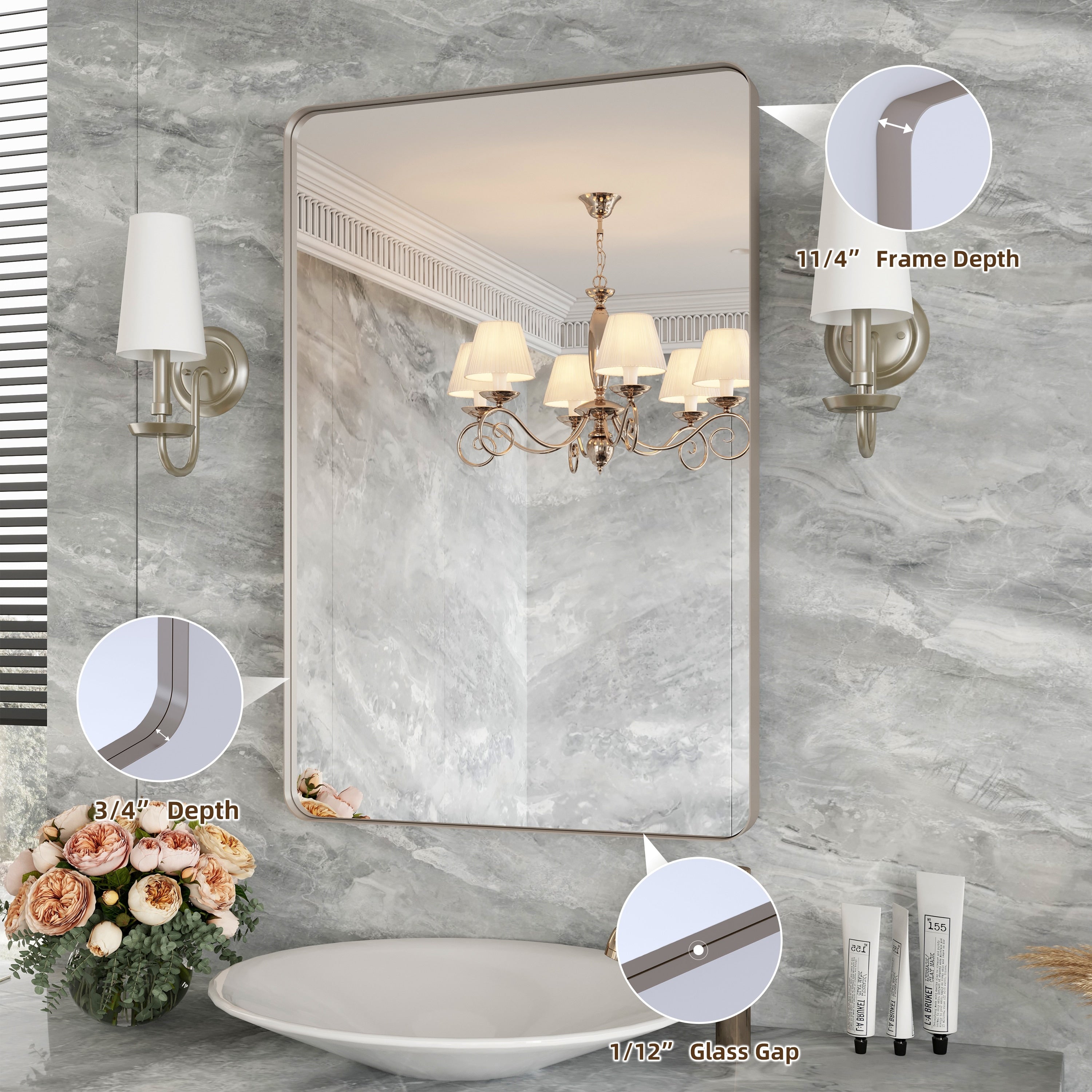 QuivaraView Rectangular Aluminum Framed Bathroom Vanity Mirror