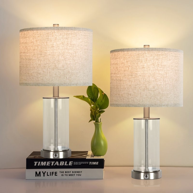 21.5 inch Table Lamp with Glass Lamp Body and Linen Lampshade